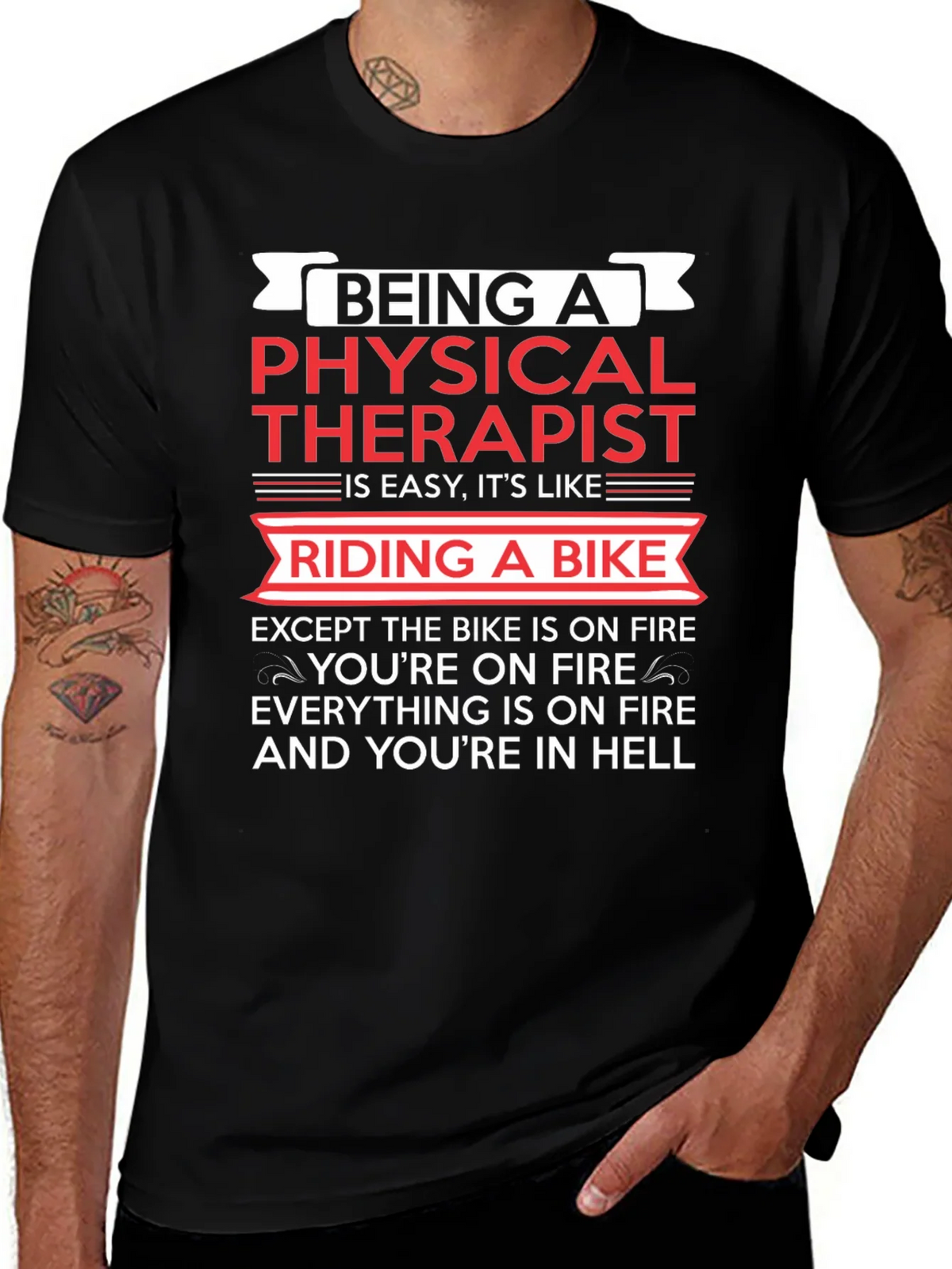 Physical Therapist Funny T-Shirt Bike On Fire Graphic Tee product image 1