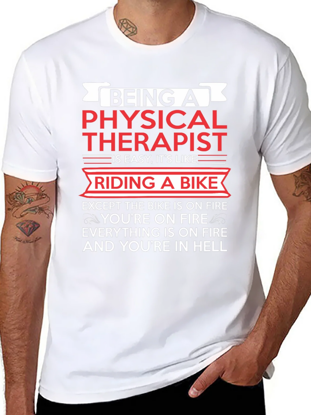 Physical Therapist Funny T-Shirt Bike On Fire Graphic Tee product image 7