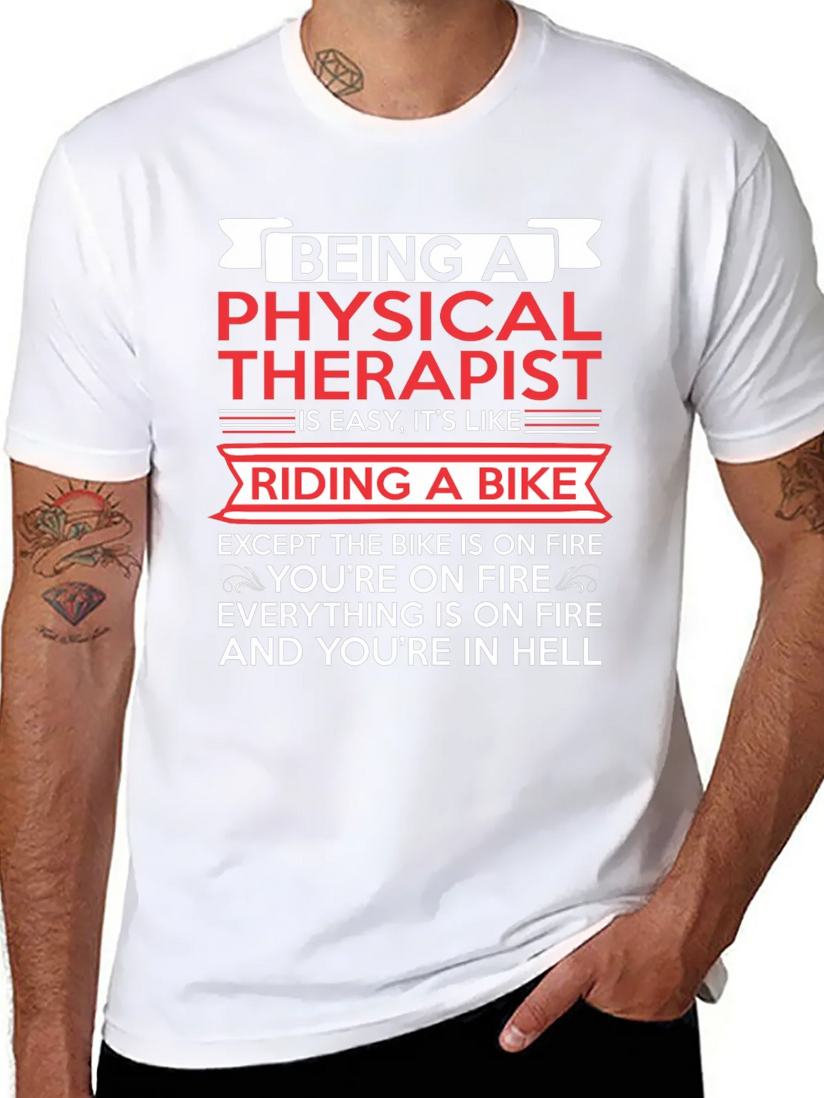 Physical Therapist Funny T-Shirt Bike On Fire Graphic Tee product image 7