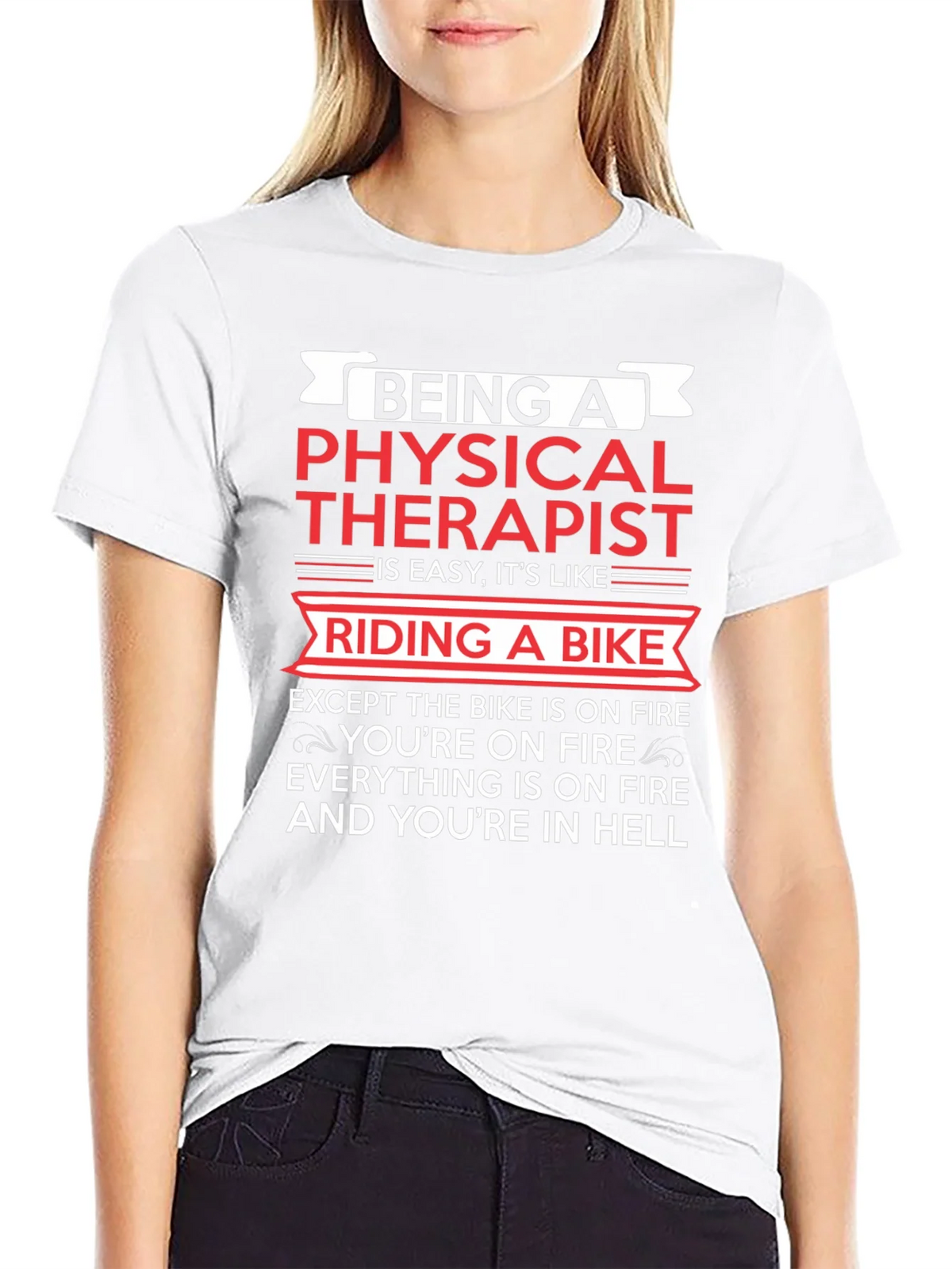 Physical Therapist Funny T-Shirt Bike On Fire Graphic Tee product image 8