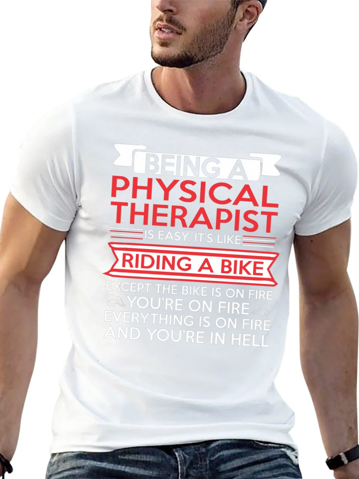 Physical Therapist Funny T-Shirt Bike On Fire Graphic Tee product image 12