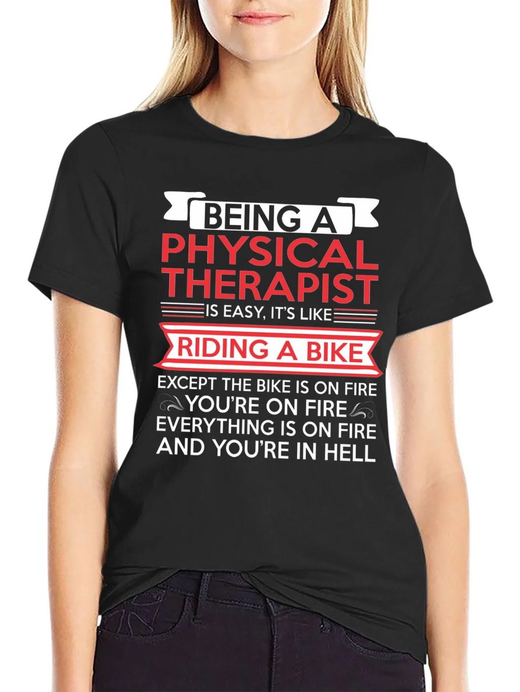 Physical Therapist Funny T-Shirt Bike On Fire Graphic Tee product image 2