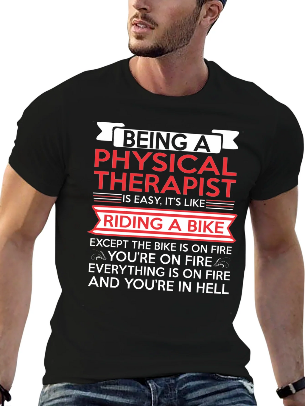 Physical Therapist Funny T-Shirt Bike On Fire Graphic Tee product image 6