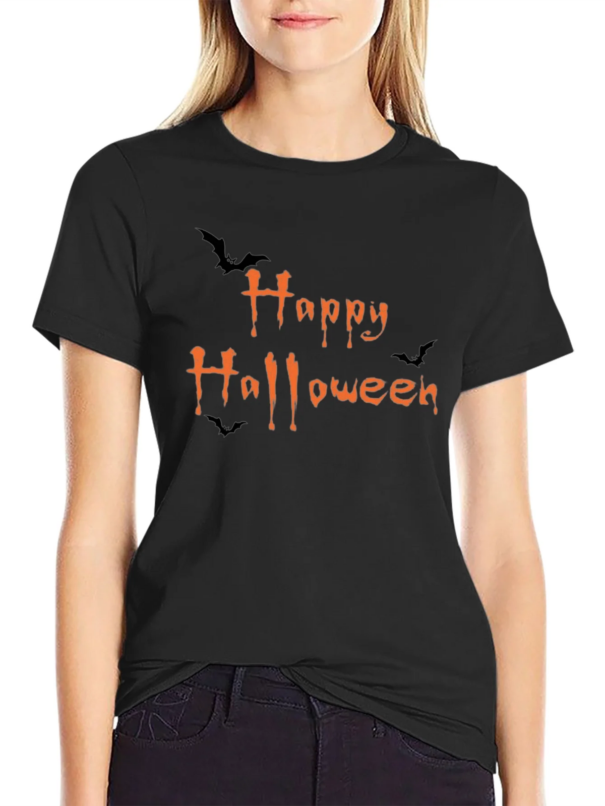 Happy Halloween Graphic Print Black T-Shirt product image 2