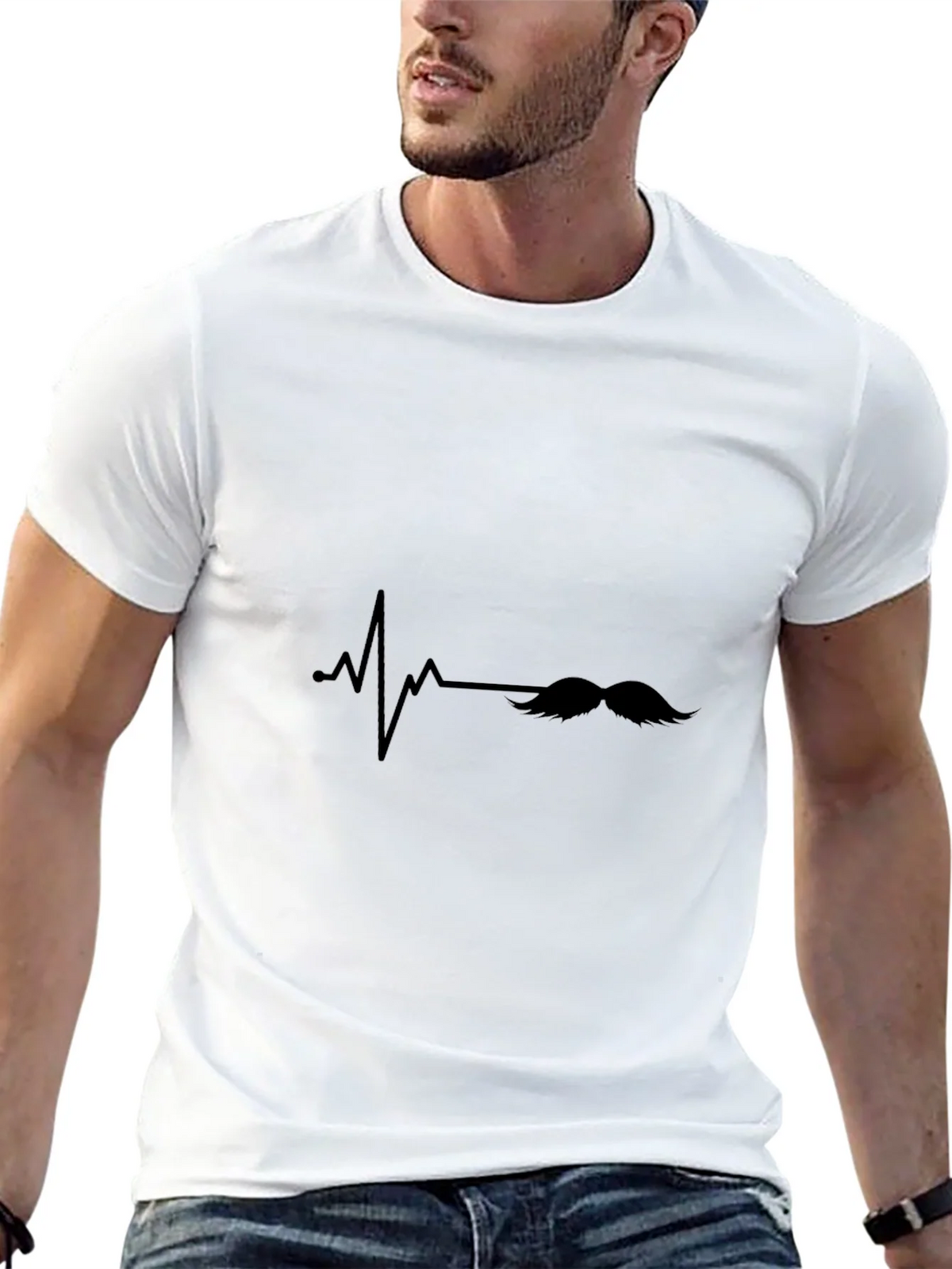 Mustache Heartbeat Graphic Tee - Black Casual T-Shirt product image 11