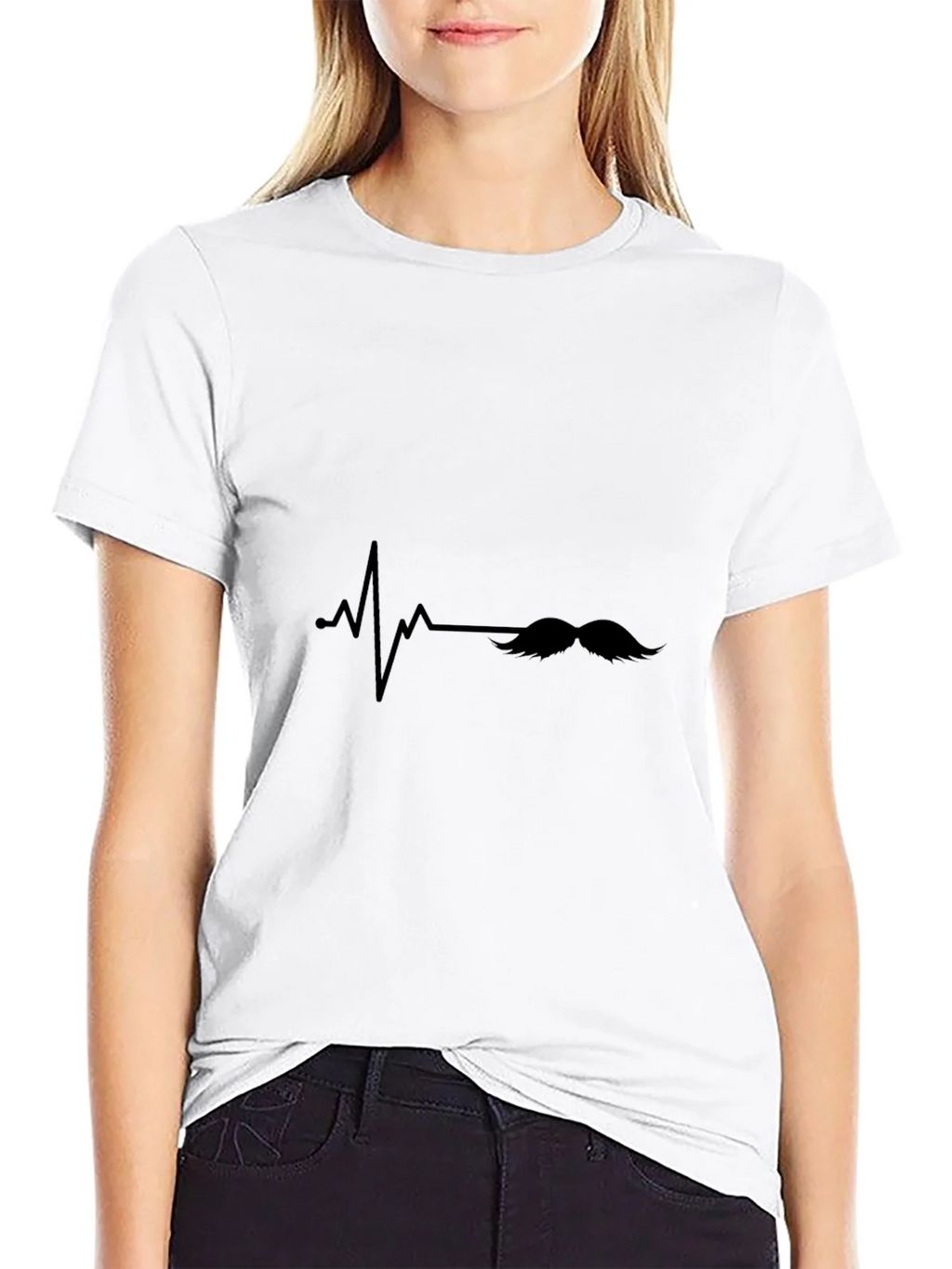 Mustache Heartbeat Graphic Tee - Black Casual T-Shirt product image 7