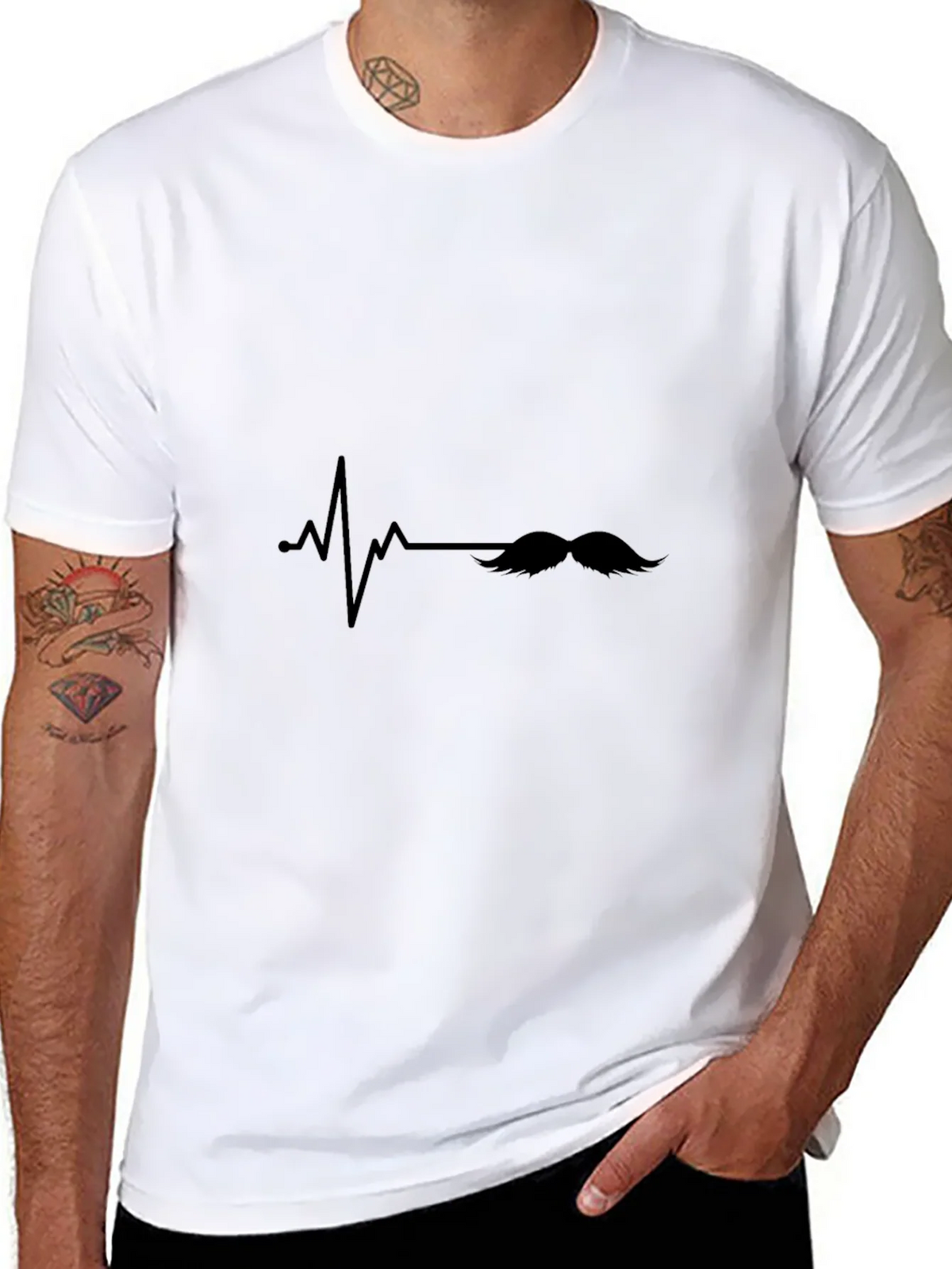 Mustache Heartbeat Graphic Tee - Black Casual T-Shirt product image 6
