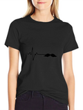 Mustache Heartbeat Graphic Tee - Black Casual T-Shirt product image 1