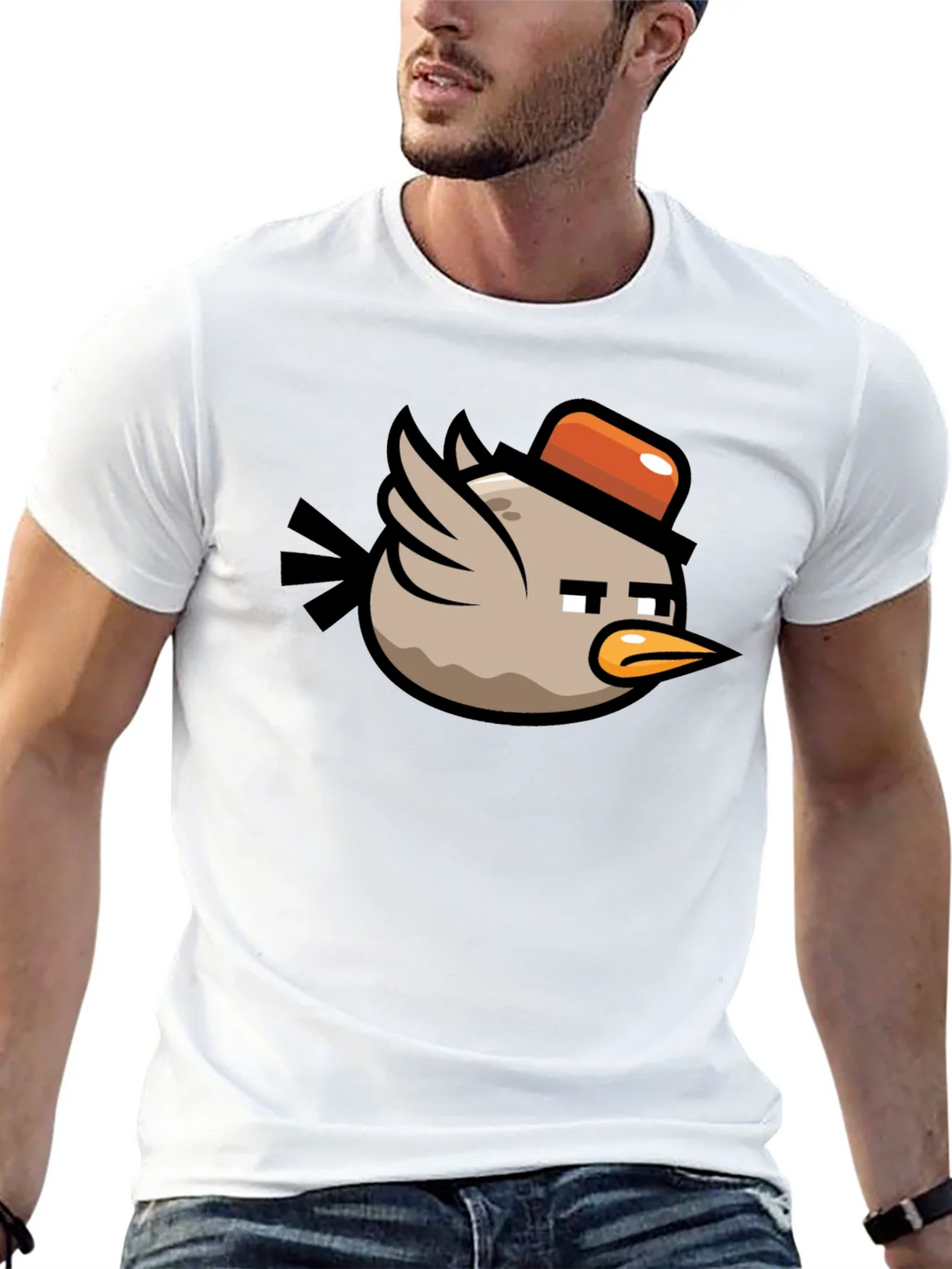 Cartoon Bird Graphic Tee - Mens Black T-Shirt