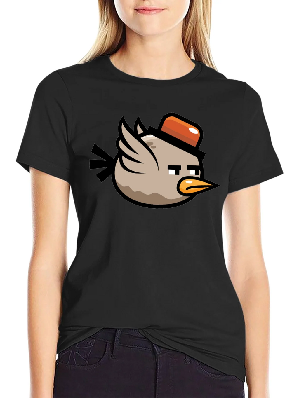 Cartoon Bird Graphic Tee - Mens Black T-Shirt