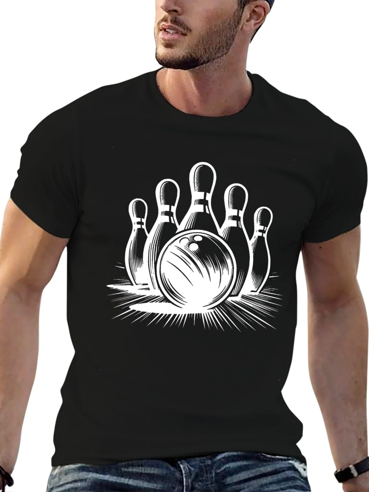 Bowling Strike Graphic Tee - Black Cotton T-Shirt product image 6
