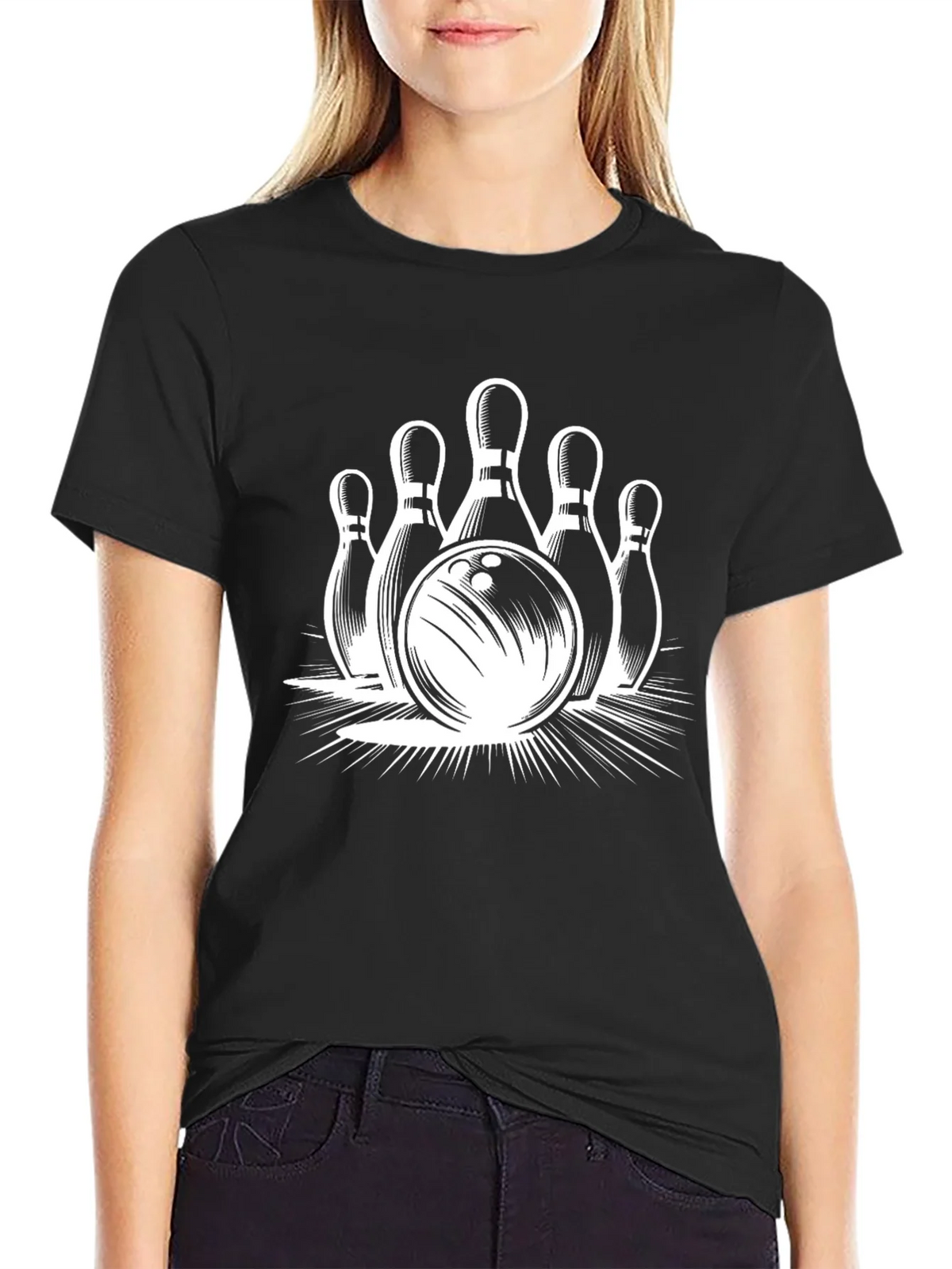 Bowling Strike Graphic Tee - Black Cotton T-Shirt product image 2