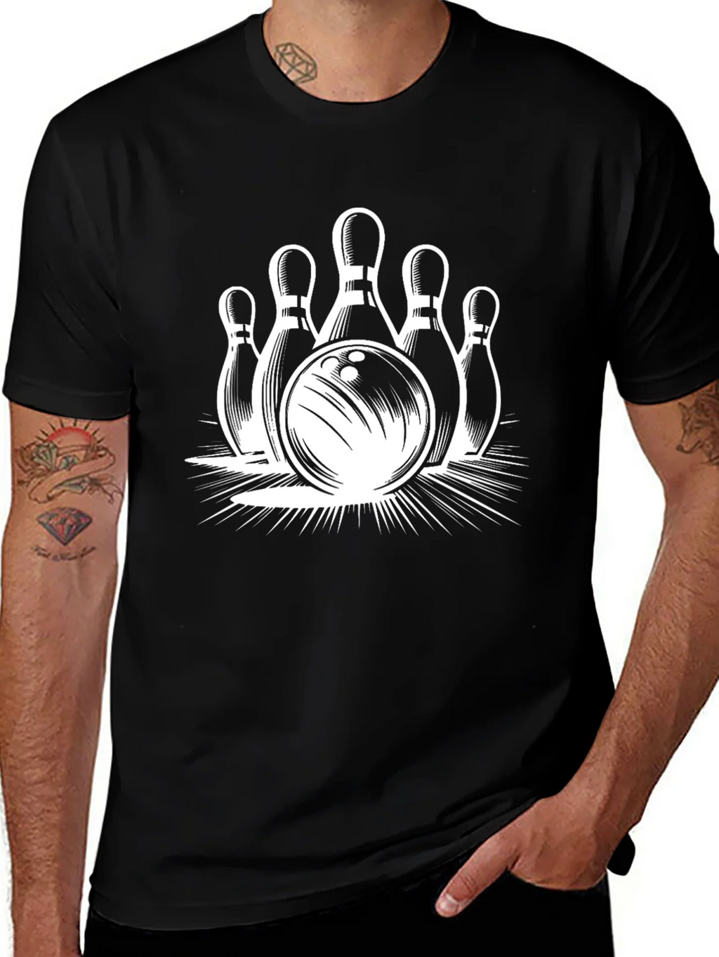 Bowling Strike Graphic Tee - Black Cotton T-Shirt product image 1