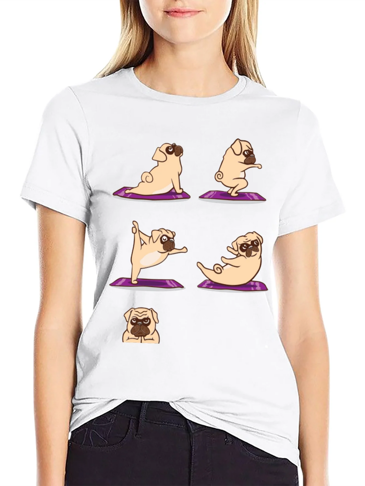 Yoga Pugs Black T-Shirt product image 8
