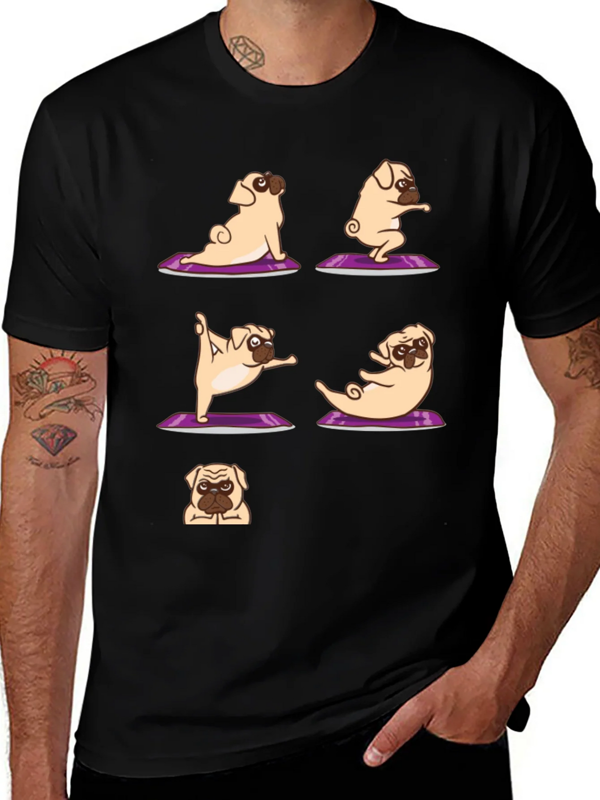Yoga Pugs Black T-Shirt product image 1