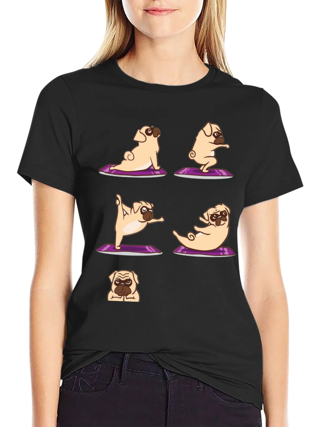Yoga Pugs Black T-Shirt product image 2