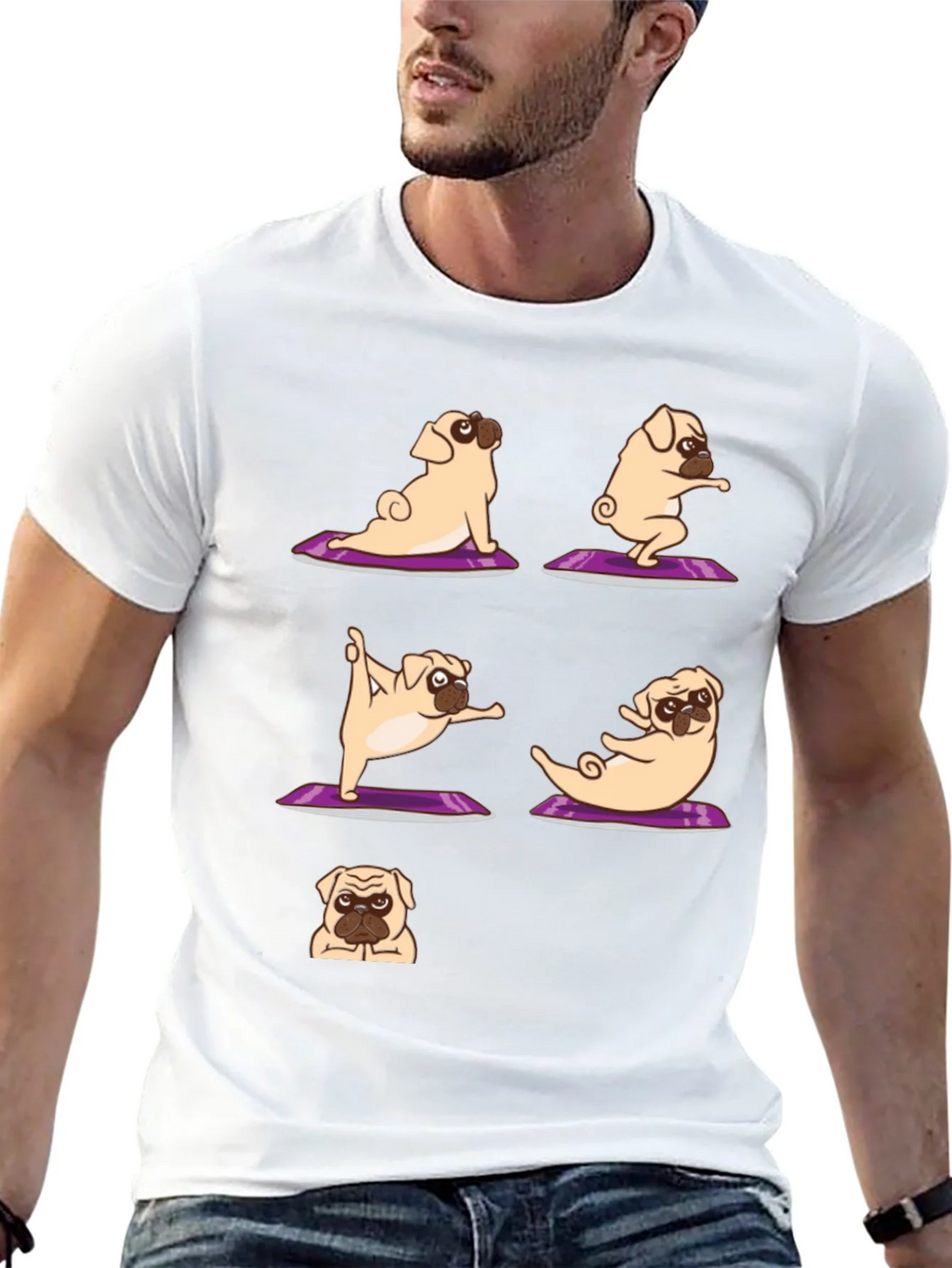 Yoga Pugs Black T-Shirt product image 12