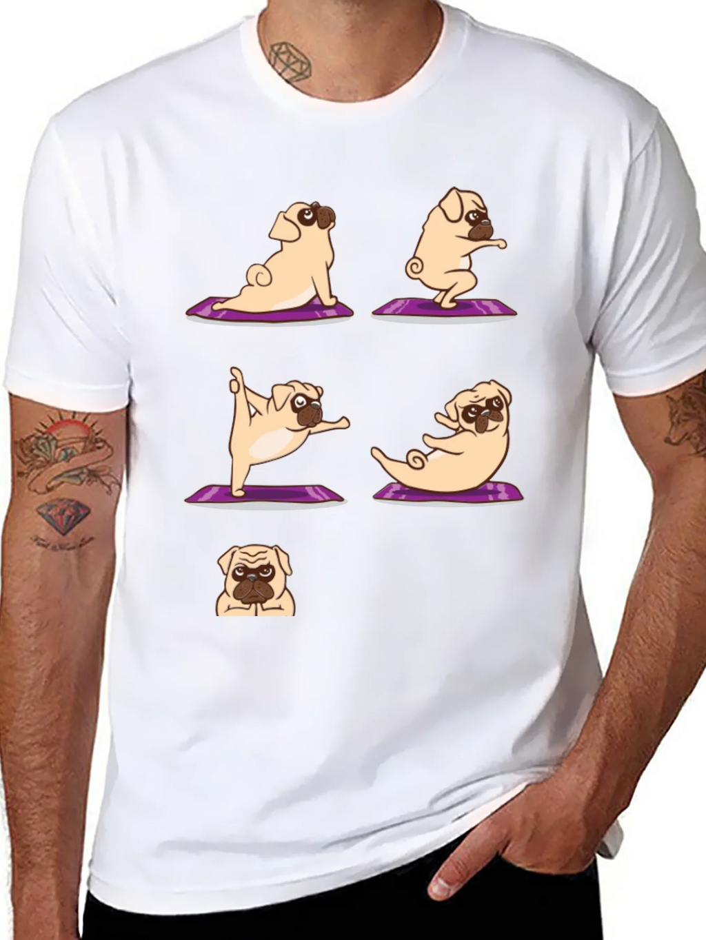 Yoga Pugs Black T-Shirt product image 7