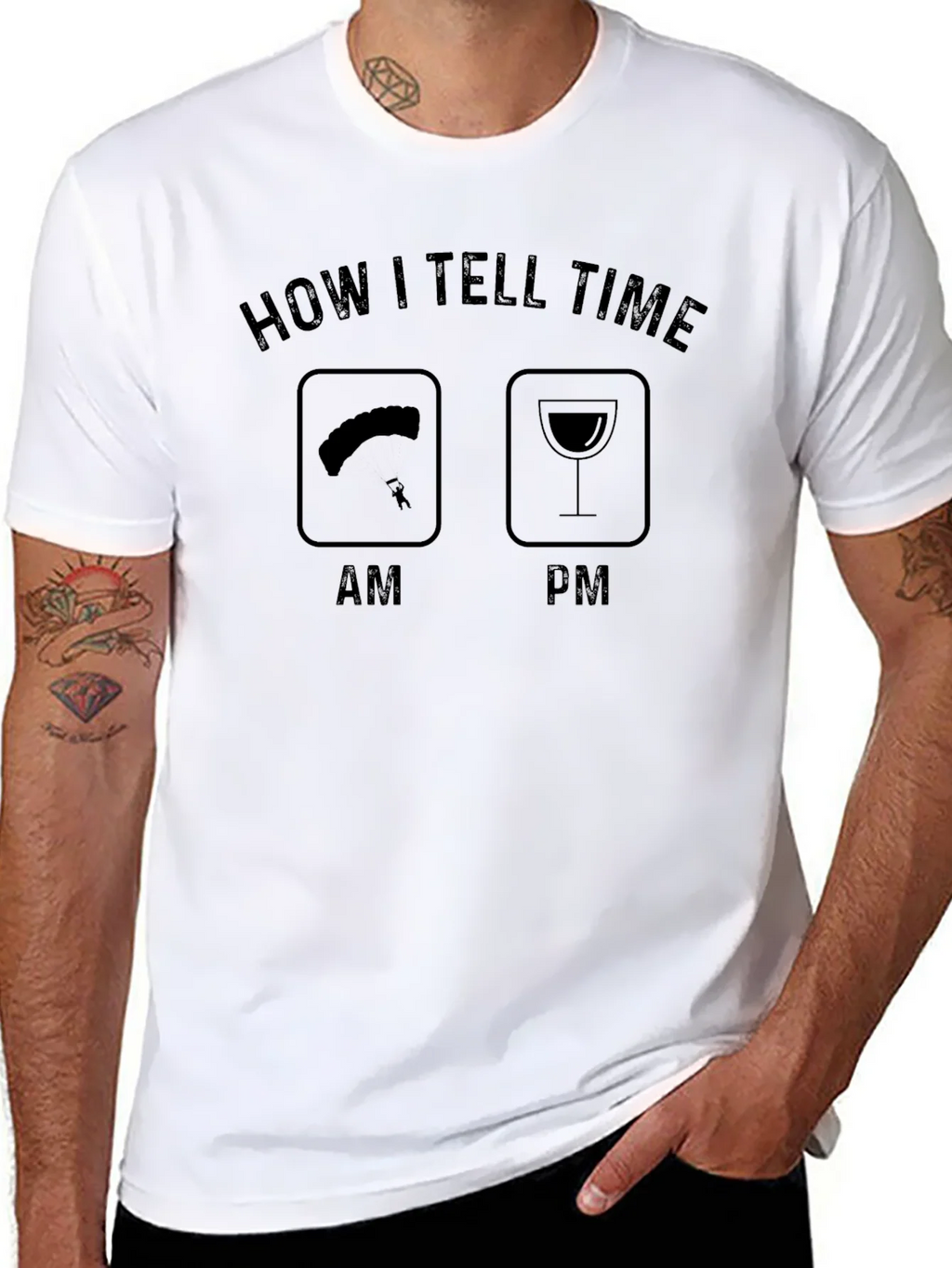 Humorous How I Tell Time T-Shirt - AM/PM Parachute & Wine product image 7