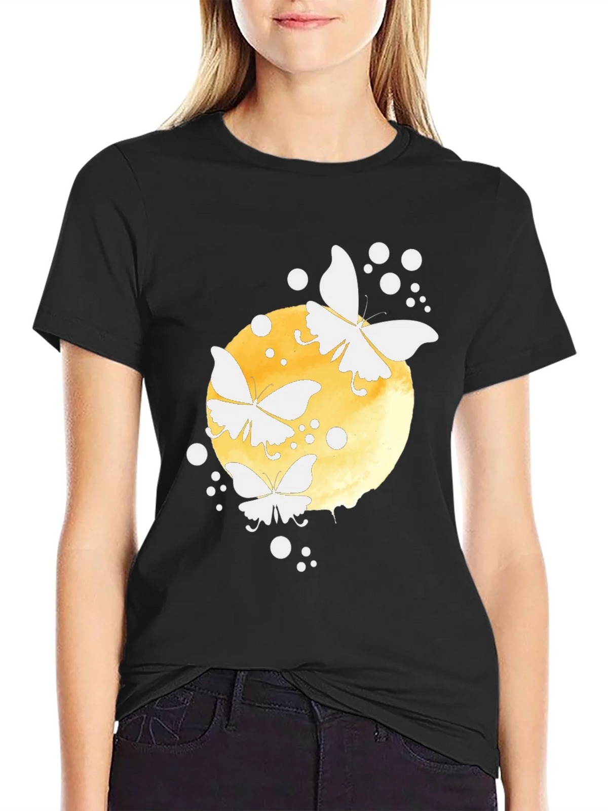 Butterfly Moon Graphic Tee - Black Cotton Blend product image 2