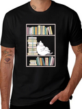 Bookish Cat Graphic Tee - Unisex Black T-Shirt product image 1