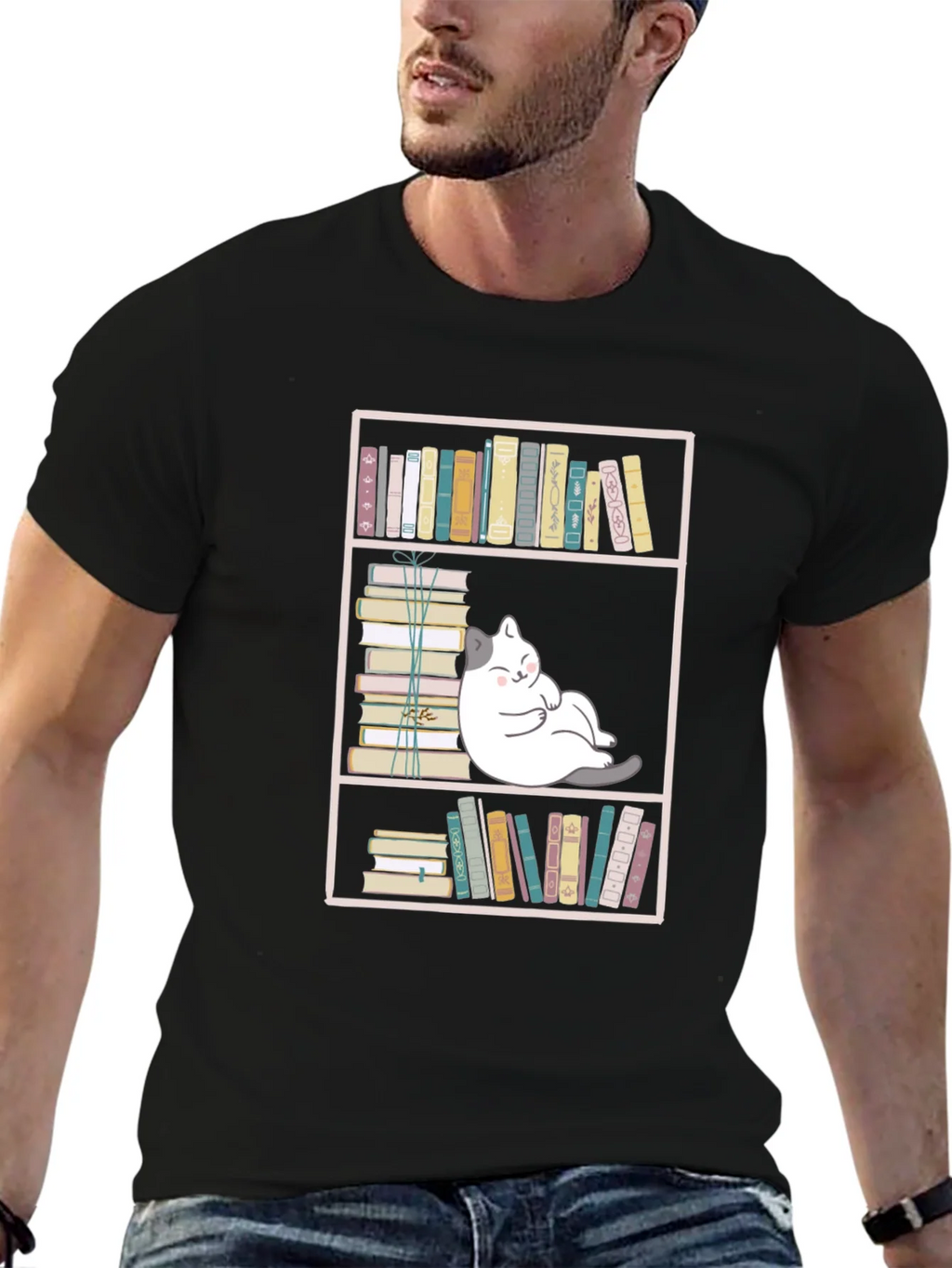 Bookish Cat Graphic Tee - Unisex Black T-Shirt product image 6