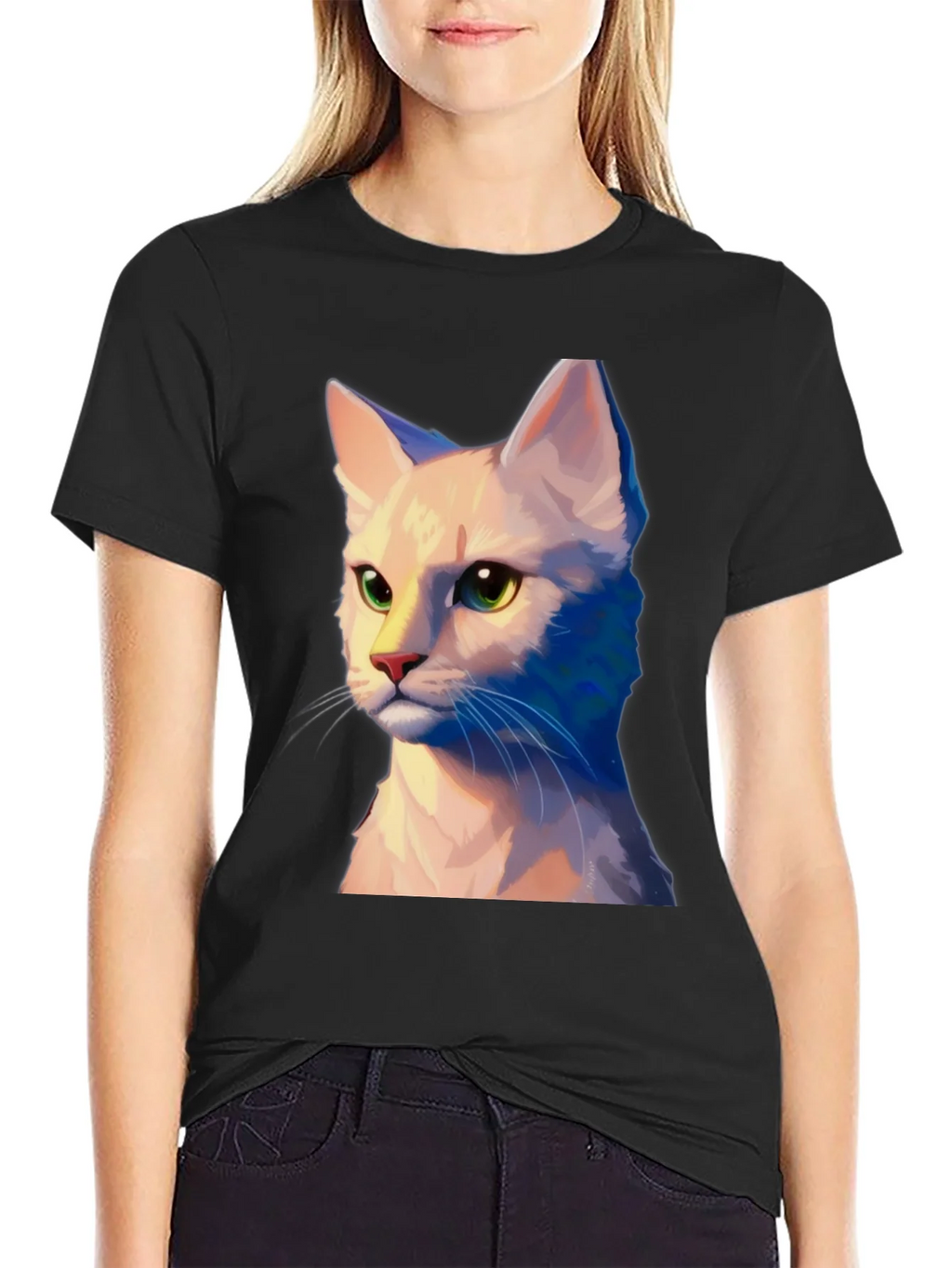 Cat Portrait Graphic Tee - Unisex Soft Black T-Shirt product image 2