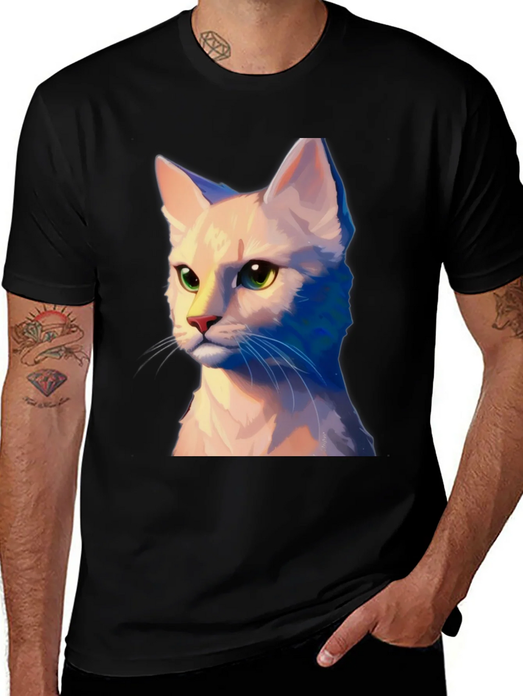 Cat Portrait Graphic Tee - Unisex Soft Black T-Shirt product image 1