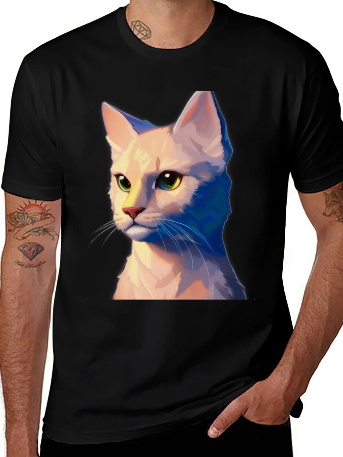 Cat Portrait Graphic Tee - Unisex Soft Black T-Shirt product image 1