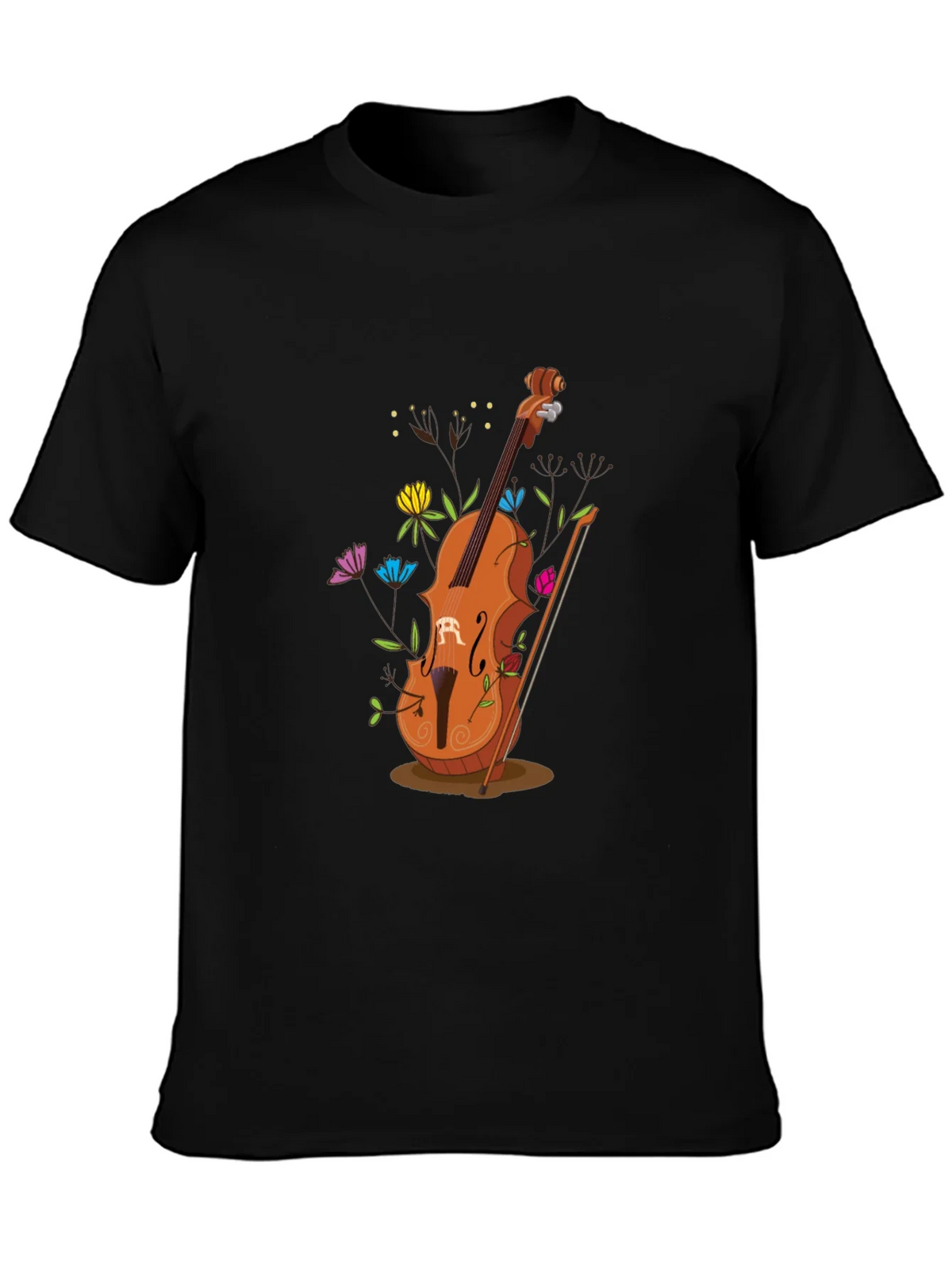 Artistic Cello Graphic Tee - Black Cotton Casual Shirt product image 3