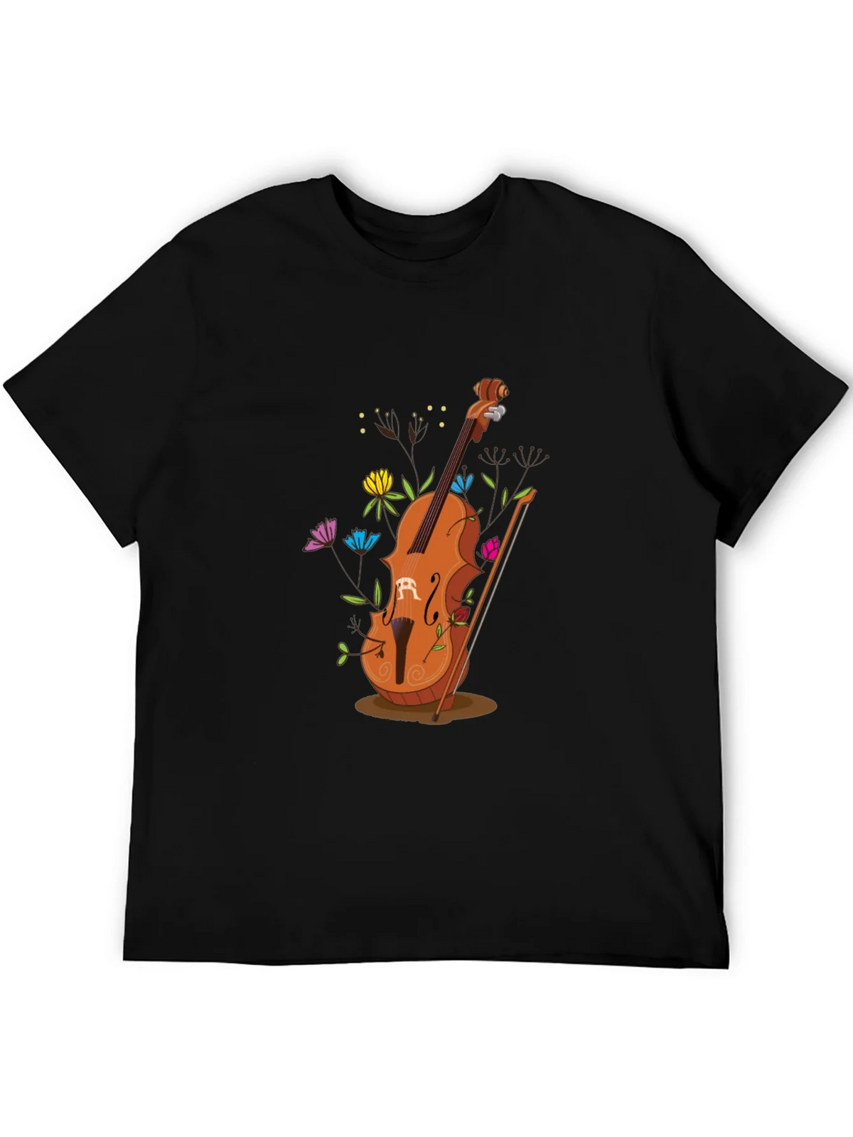 Artistic Cello Graphic Tee - Black Cotton Casual Shirt product image 5