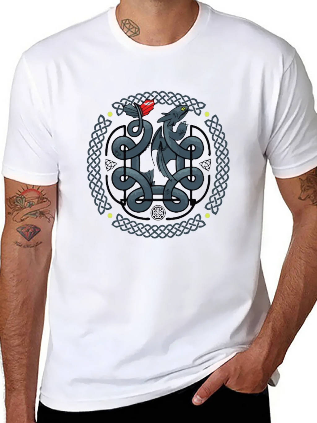 Celtic Dragon Knot Graphic T-Shirt - Black product image 7