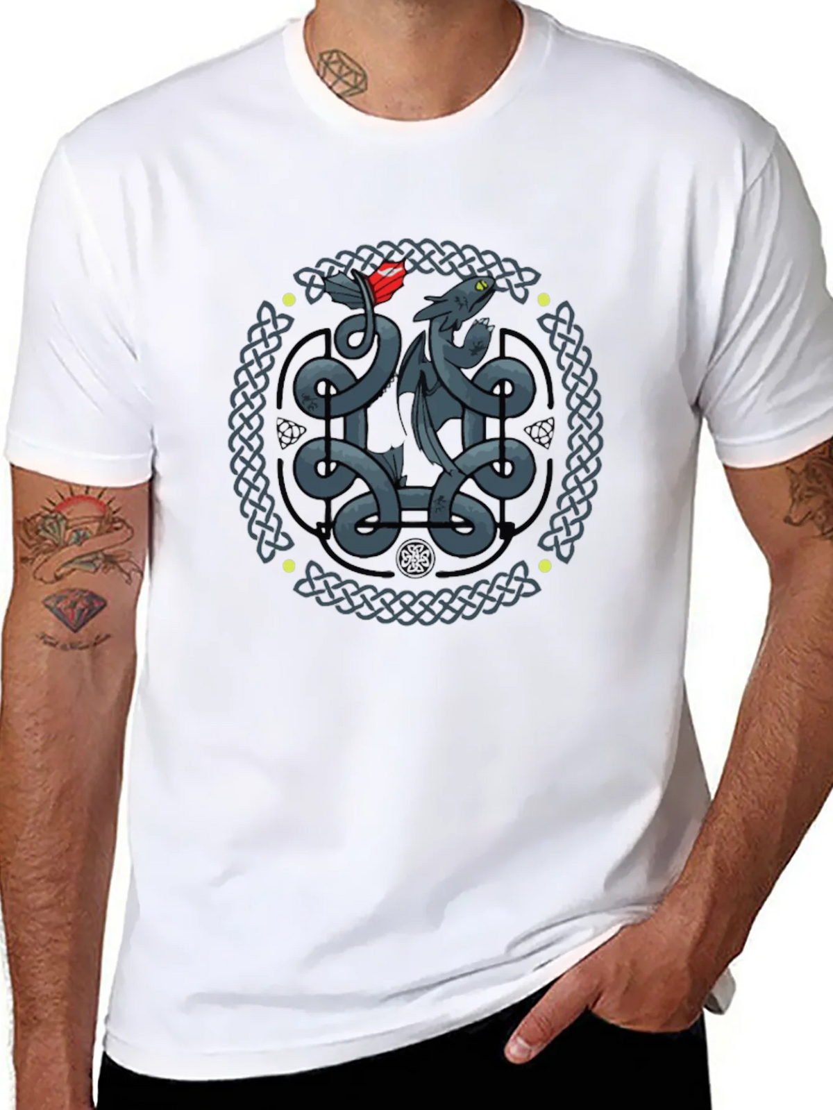 Celtic Dragon Knot Graphic T-Shirt - Black product image 7