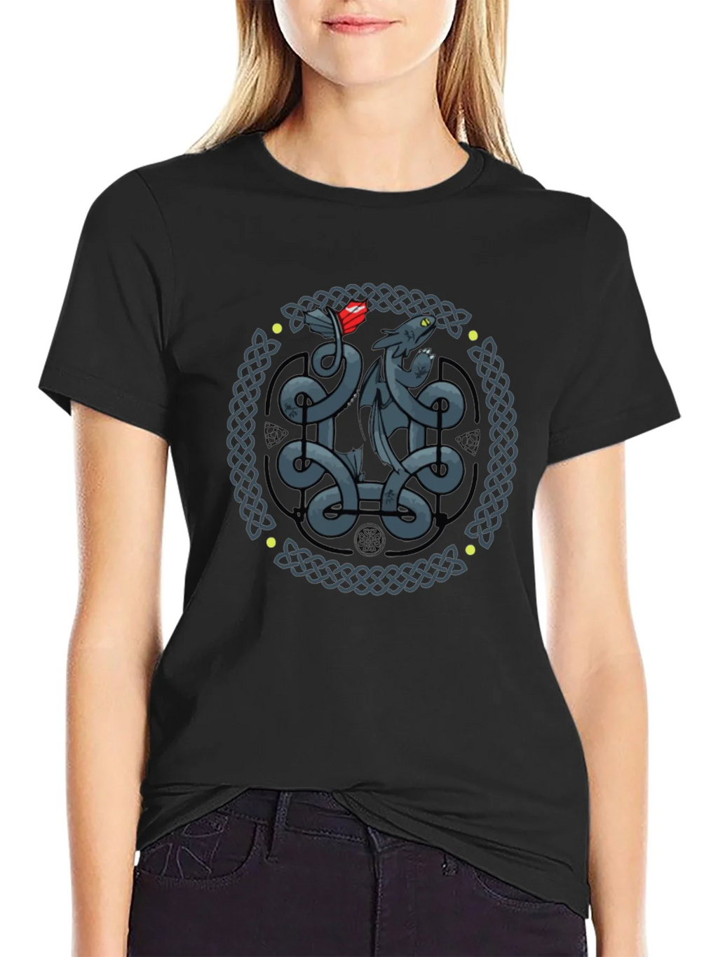 Celtic Dragon Knot Graphic T-Shirt - Black product image 2