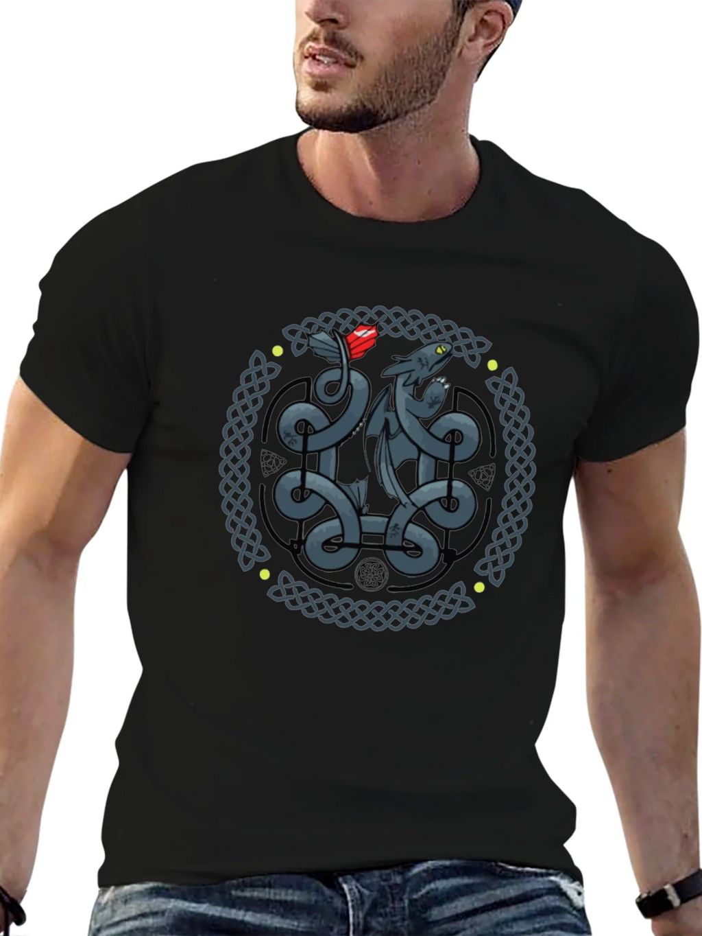 Celtic Dragon Knot Graphic T-Shirt - Black product image 6