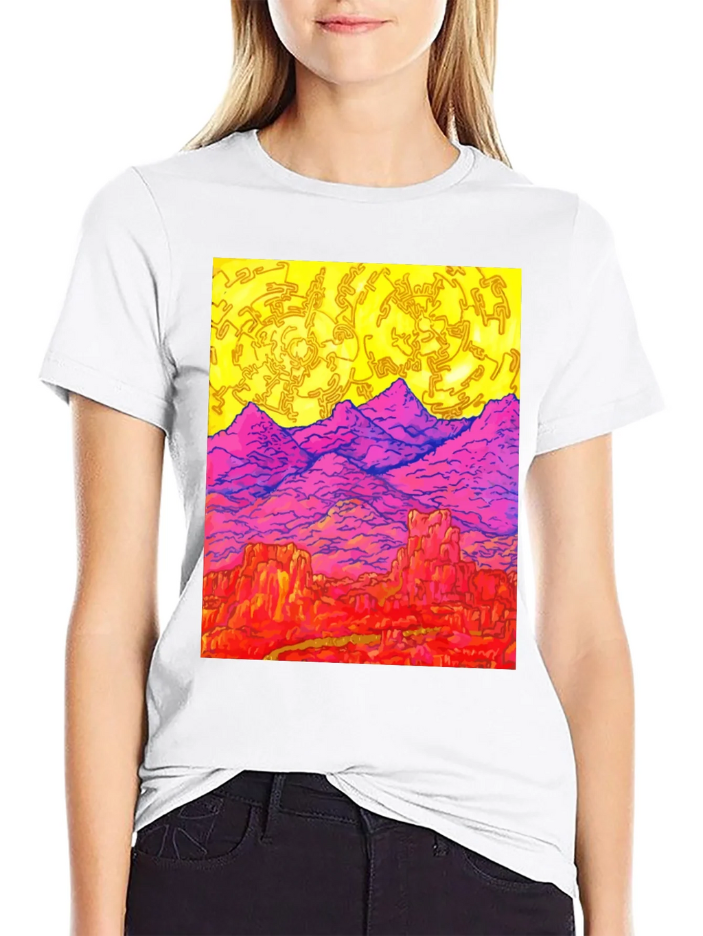Vibrant Desert Landscape Graphic Tee - Black product image 8