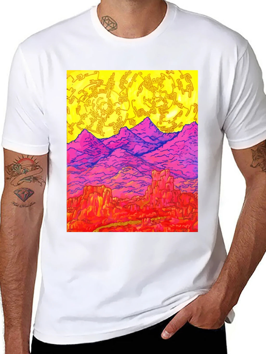Vibrant Desert Landscape Graphic Tee - Black product image 7