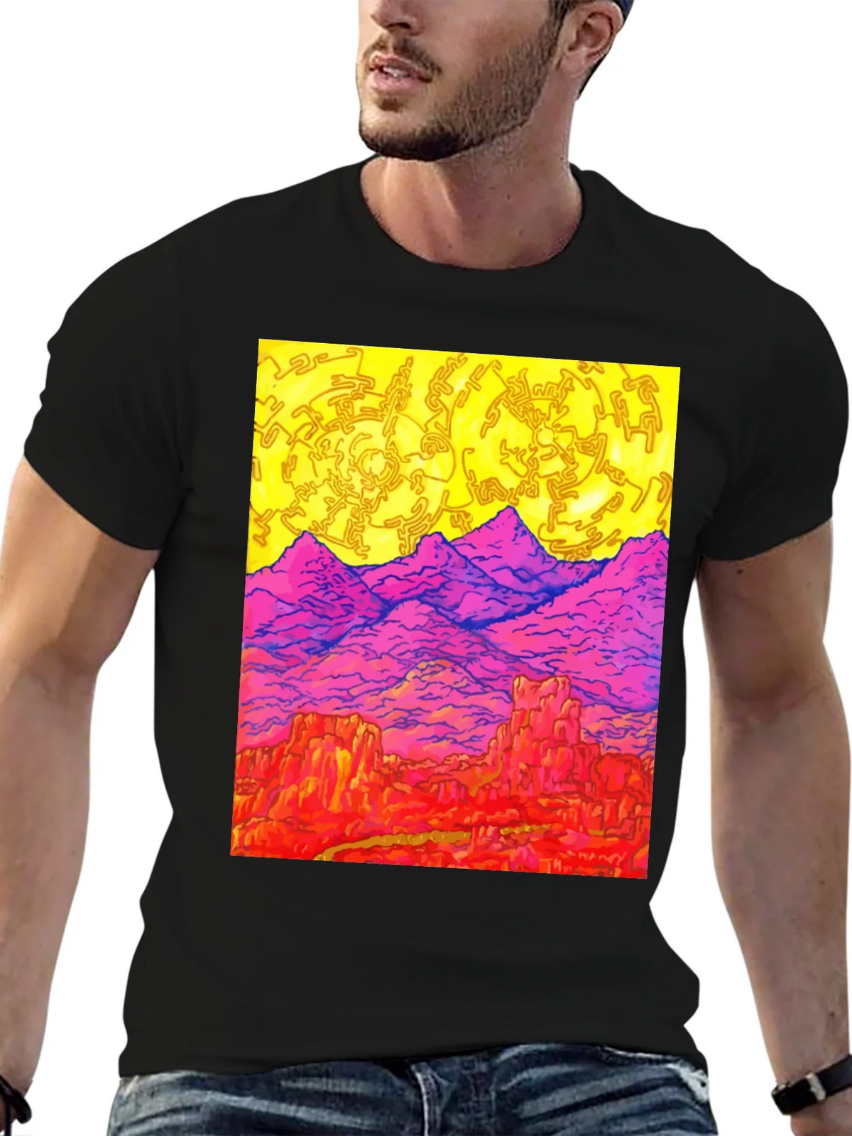 Vibrant Desert Landscape Graphic Tee - Black product image 6