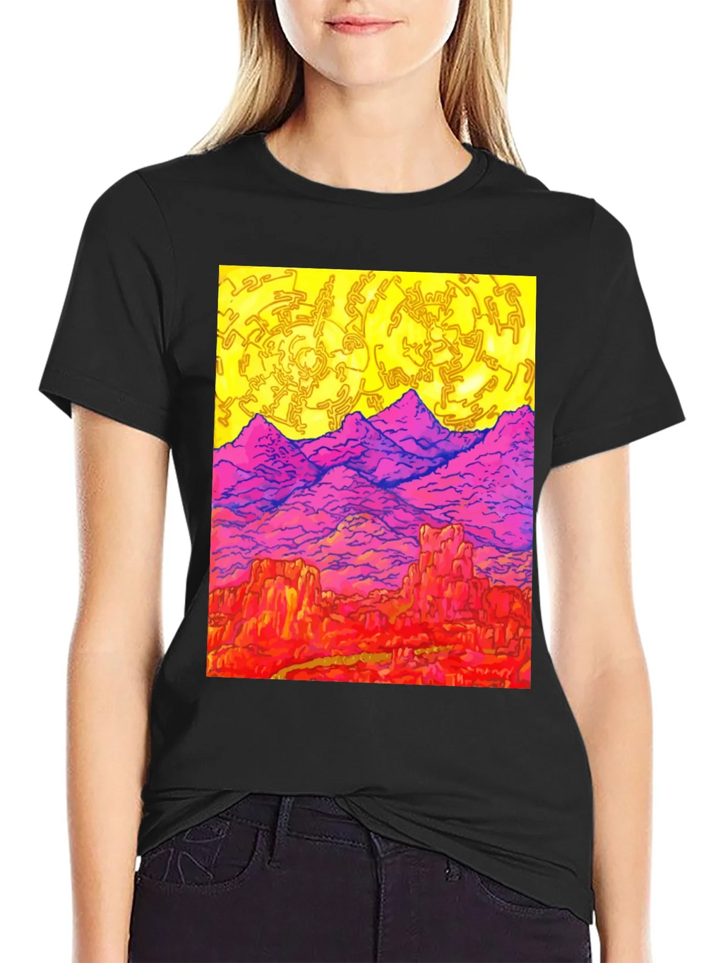 Vibrant Desert Landscape Graphic Tee - Black product image 2
