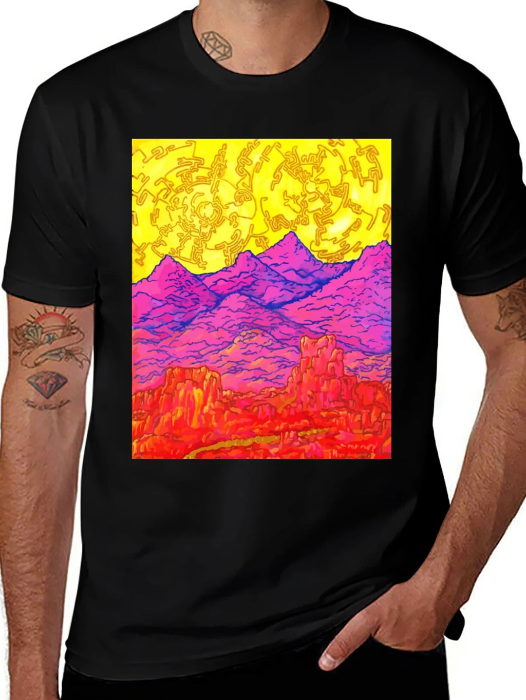 Vibrant Desert Landscape Graphic Tee - Black product image 1