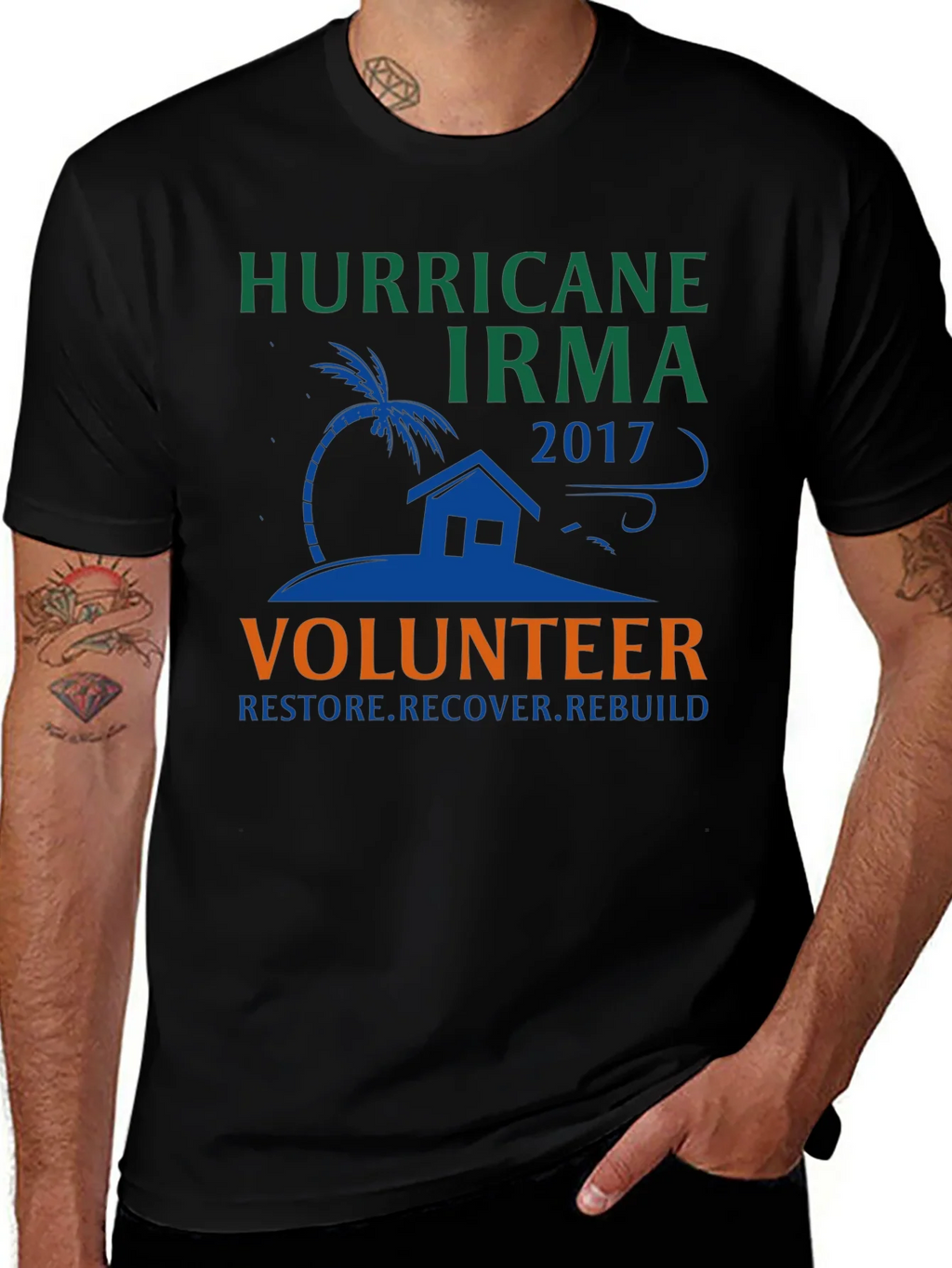Hurricane Irma Volunteer T-Shirt: Restore Recover Rebuild product image 1