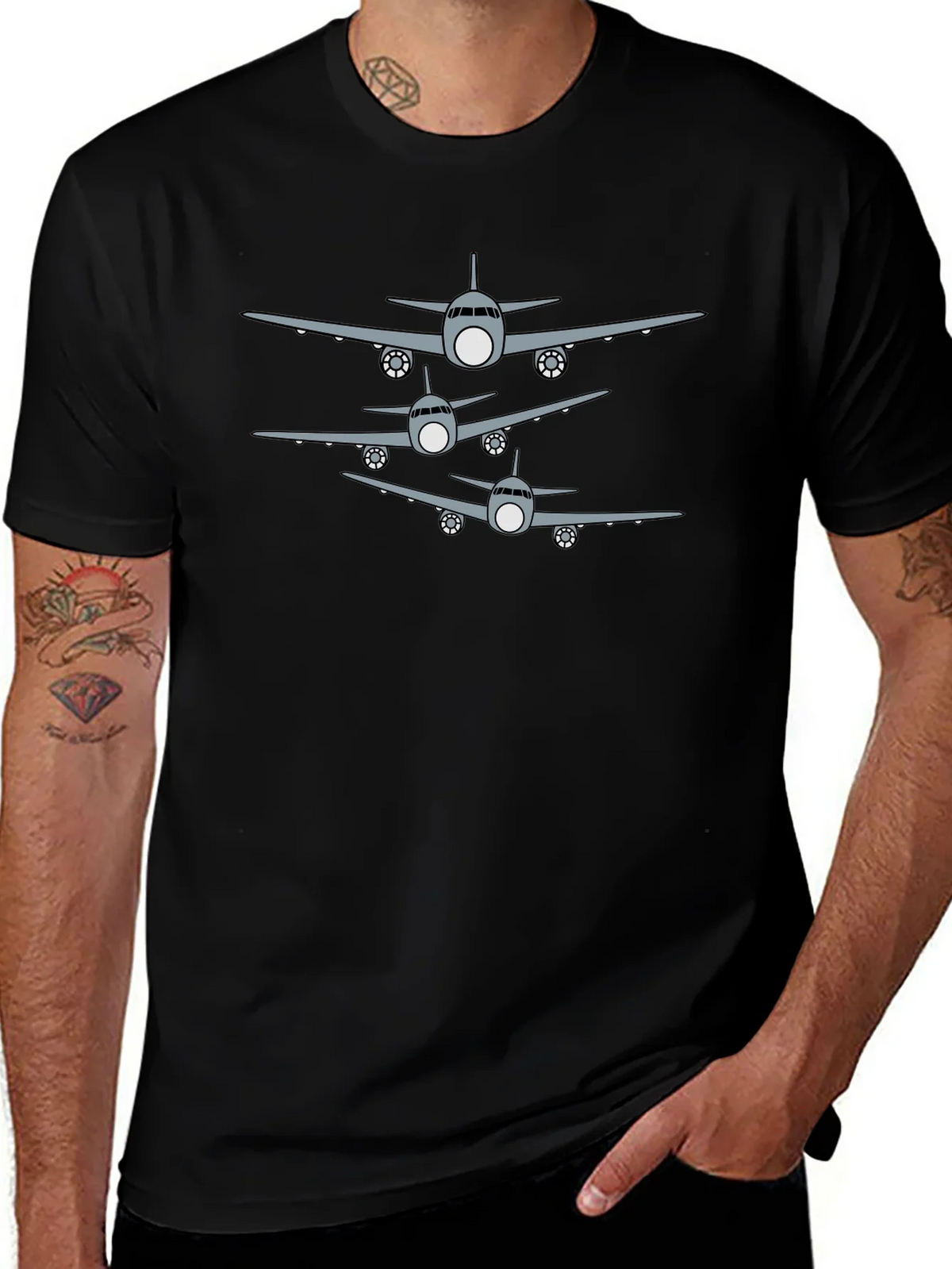 Vintage Airplane Formation T-Shirt - Black product image 1