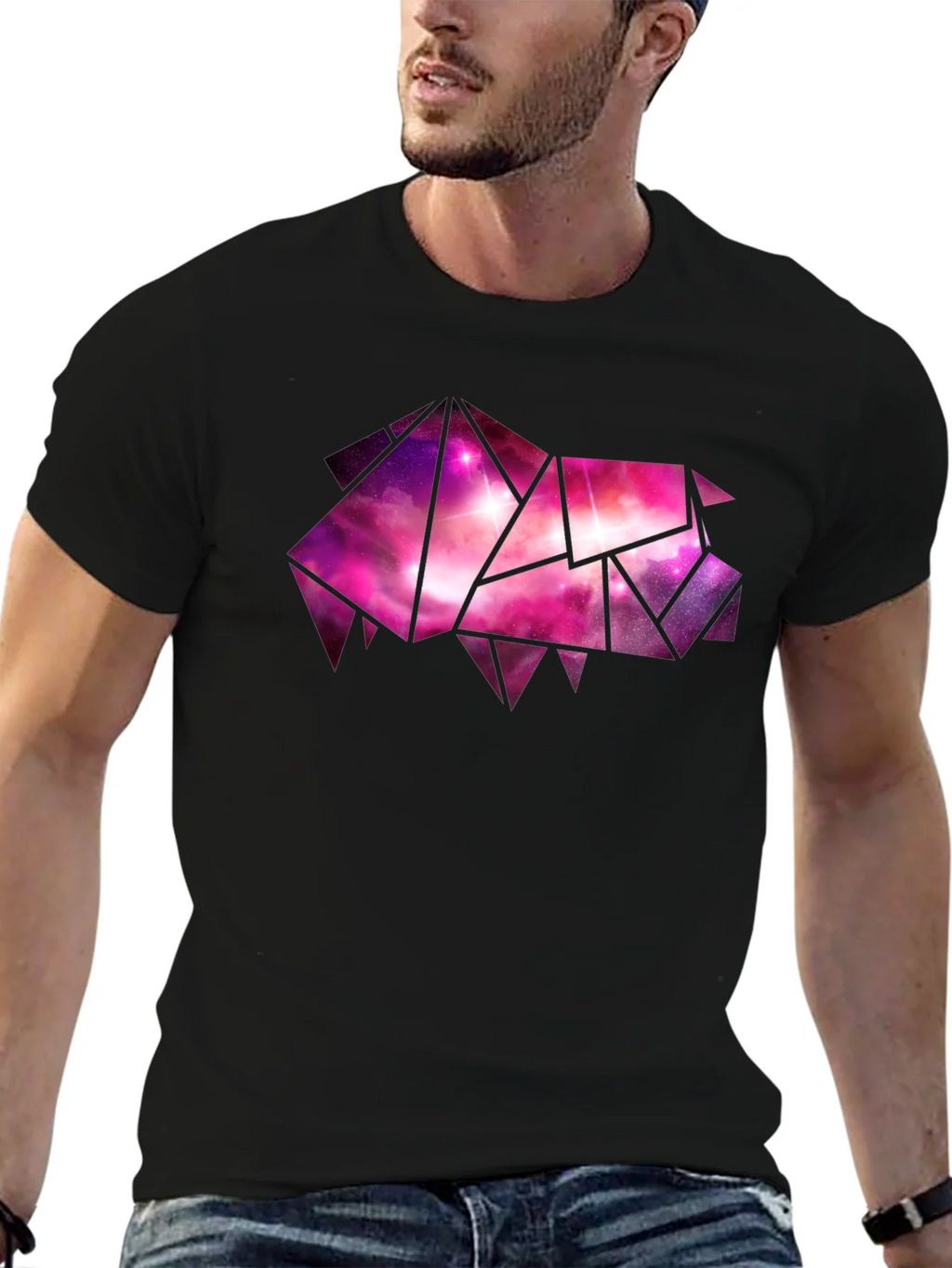 Geometric Galaxy Pig Tee - Stylish Black Cotton T-Shirt product image 1