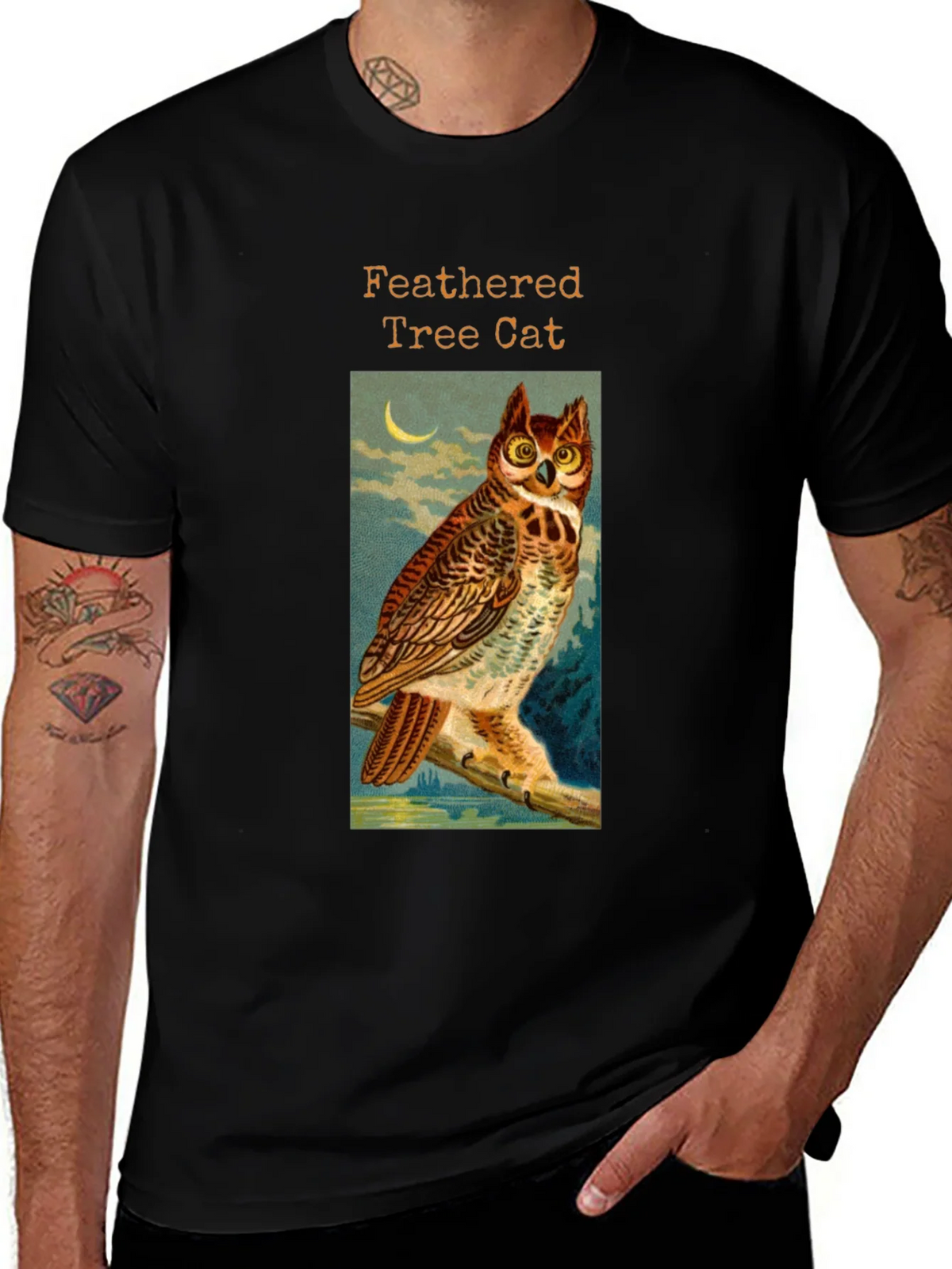 Feathered Tree Cat Owl T-Shirt product image 1