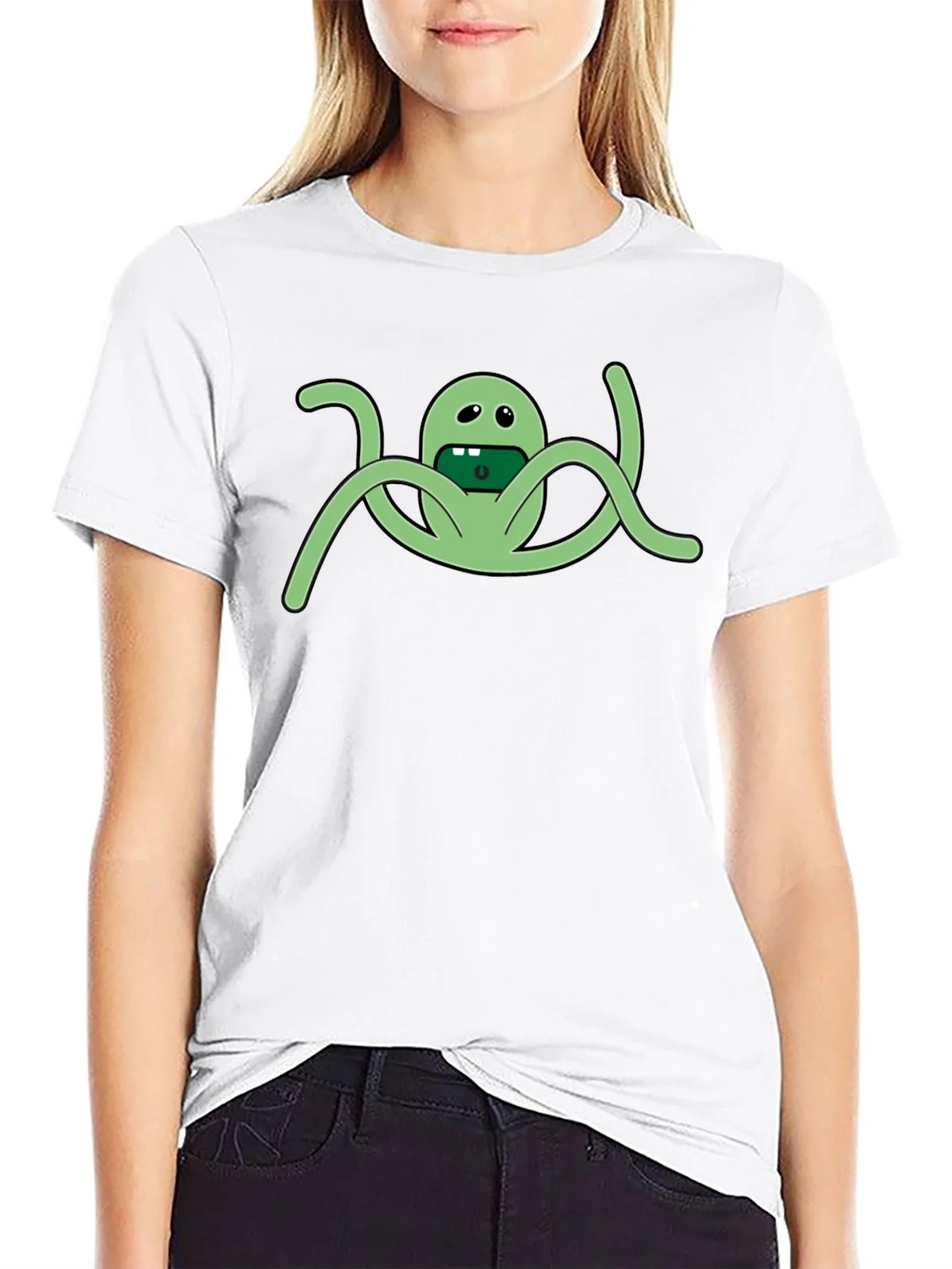Mens Black Graphic Tee - Funny Green Alien Octopus Design product image 7