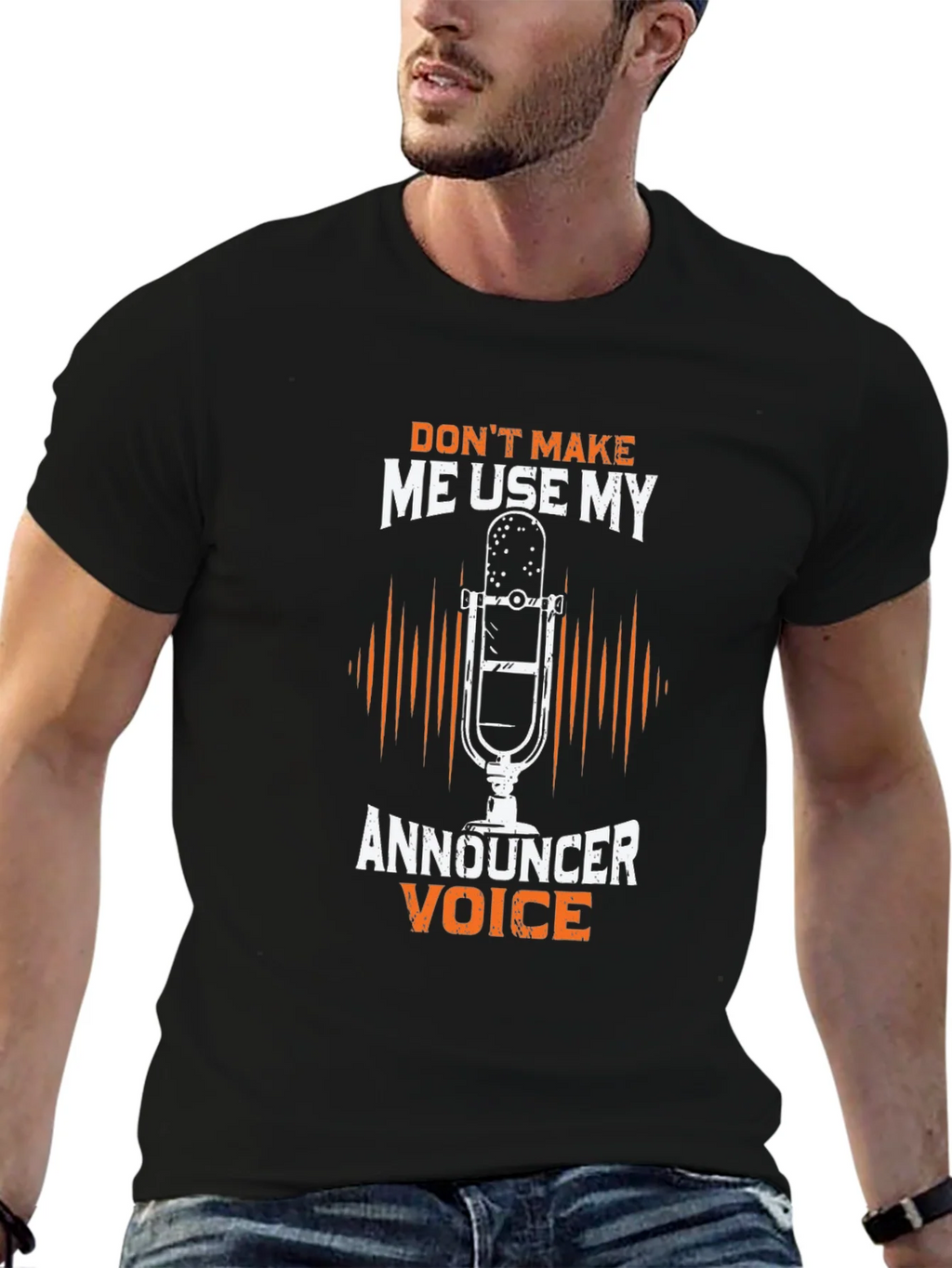 Announcer Voice Graphic Tee - Humorous Black T-Shirt product image 6