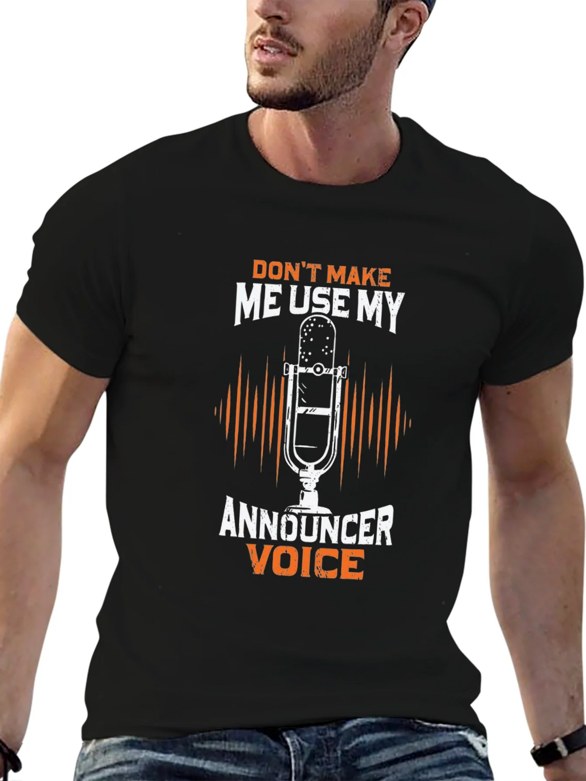 Announcer Voice Graphic Tee - Humorous Black T-Shirt product image 6