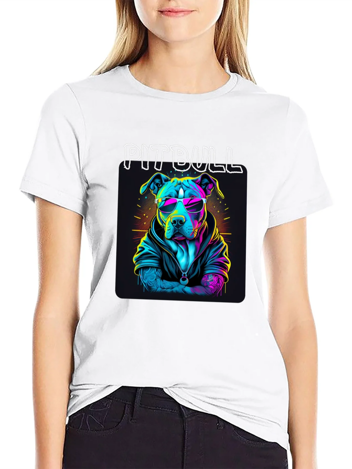 Cool Pitbull T-Shirt - Neon Style Dog Design product image 8