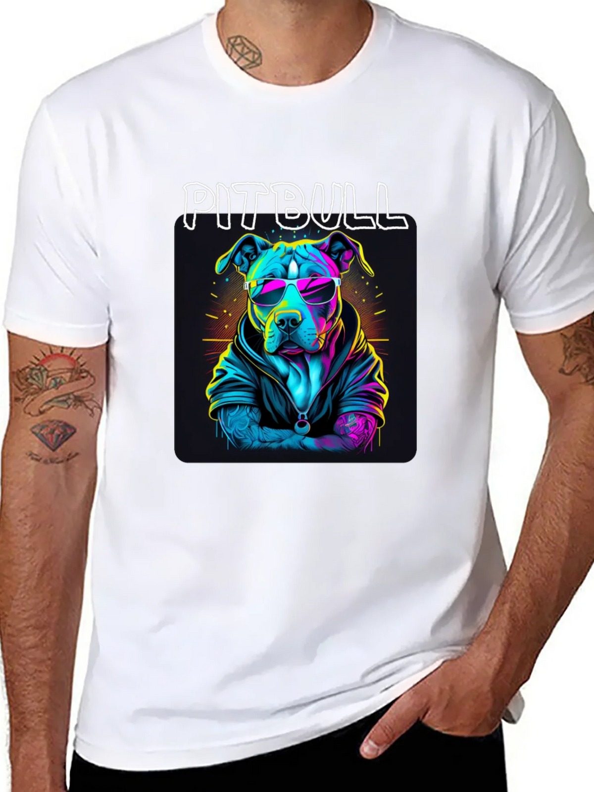 Cool Pitbull T-Shirt - Neon Style Dog Design product image 7
