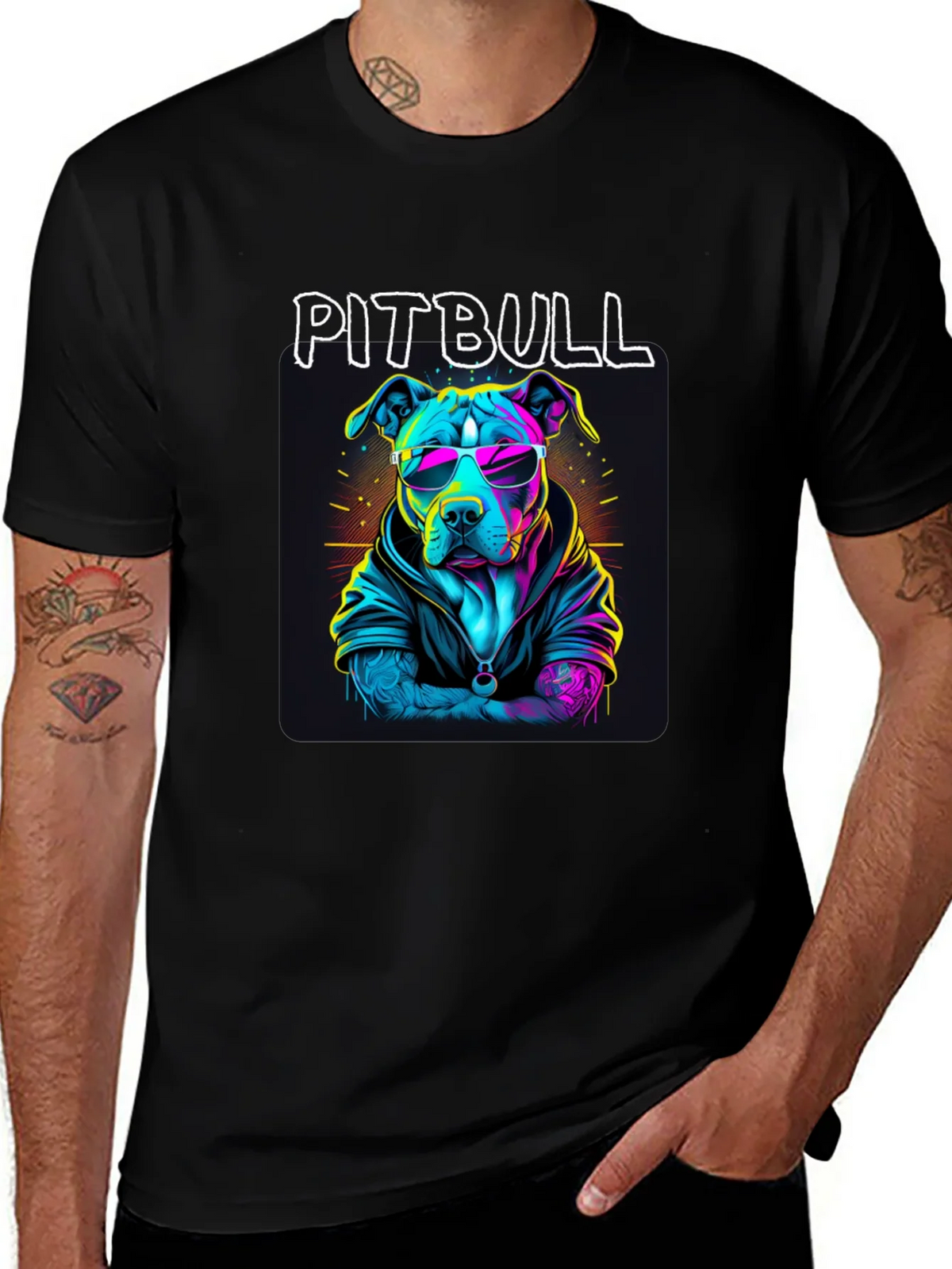 Cool Pitbull T-Shirt - Neon Style Dog Design product image 1